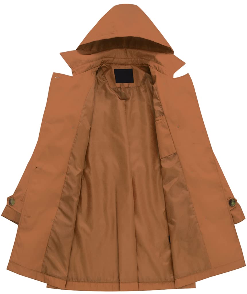 Chrisuno Women's Double Breasted Trench Coats Mid - Length Belted Overcoat Long Dress Jacket with Detachable Hood - Xpressa