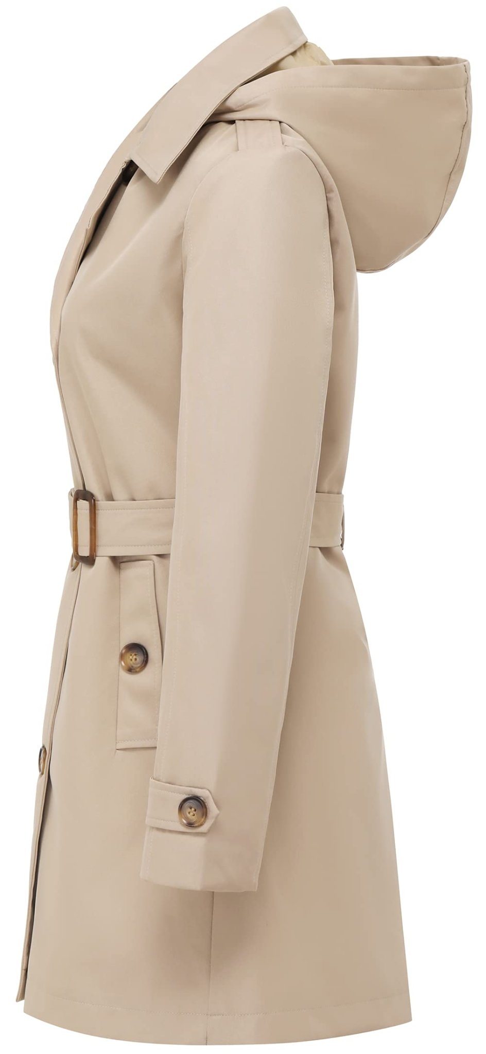 Chrisuno Women's Double Breasted Trench Coats Mid - Length Belted Overcoat Long Dress Jacket with Detachable Hood - Xpressa
