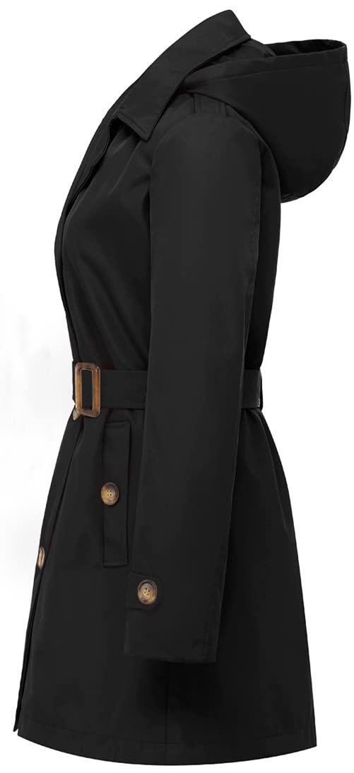 Chrisuno Women's Double Breasted Trench Coats Mid - Length Belted Overcoat Long Dress Jacket with Detachable Hood - Xpressa
