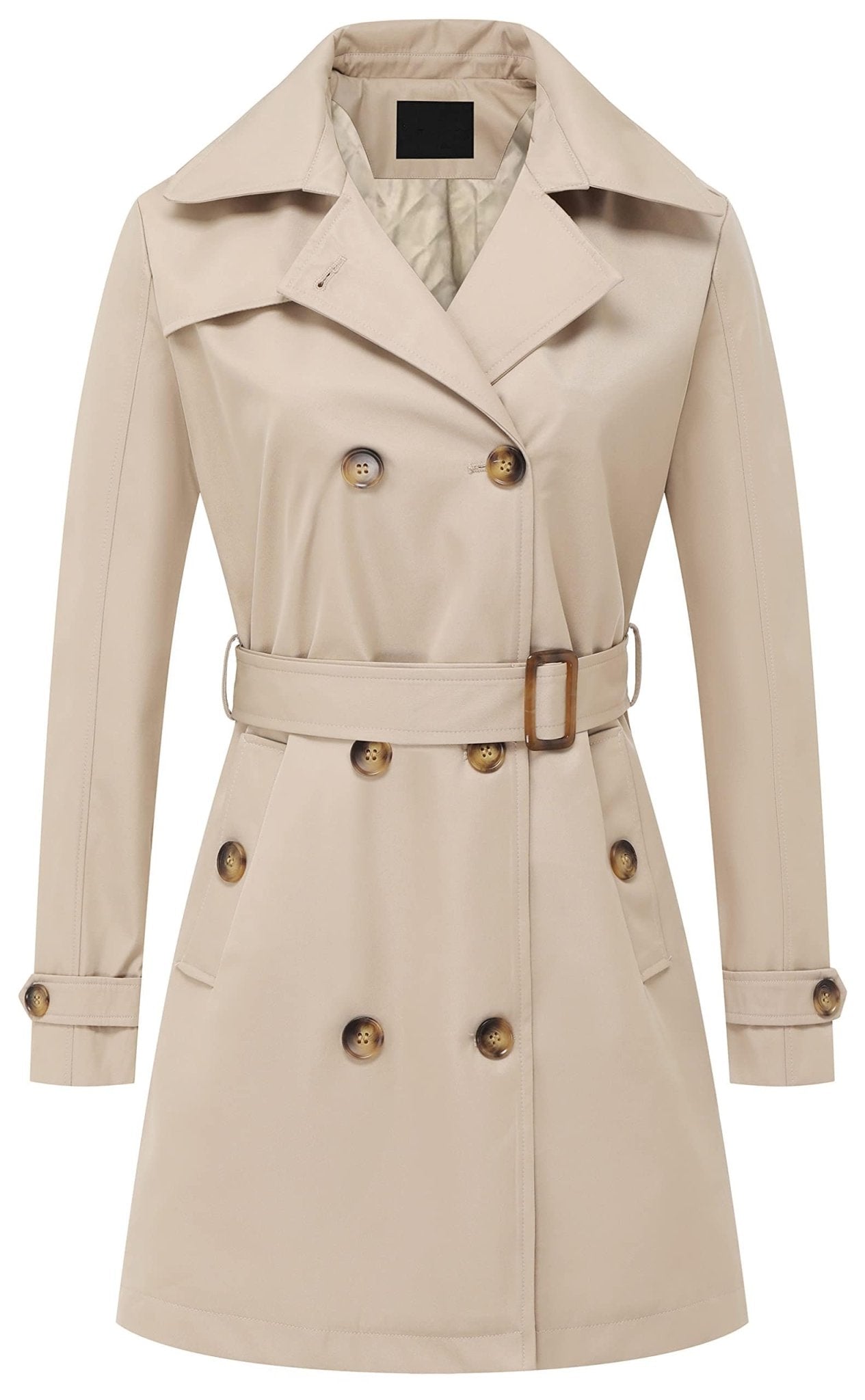 Chrisuno Women's Double Breasted Trench Coats Mid - Length Belted Overcoat Long Dress Jacket with Detachable Hood - Xpressa