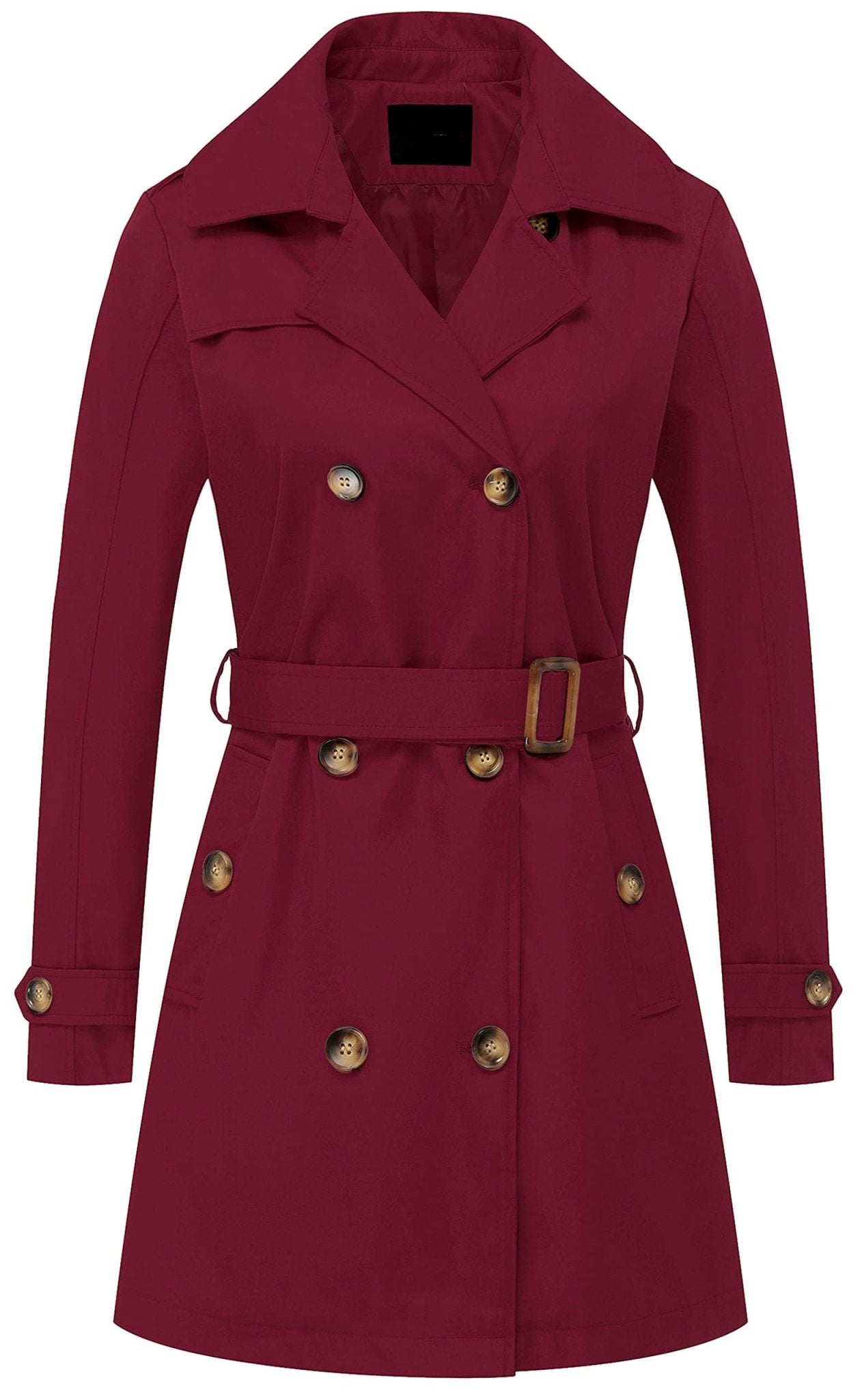 Chrisuno Women's Double Breasted Trench Coats Mid - Length Belted Overcoat Long Dress Jacket with Detachable Hood - Xpressa