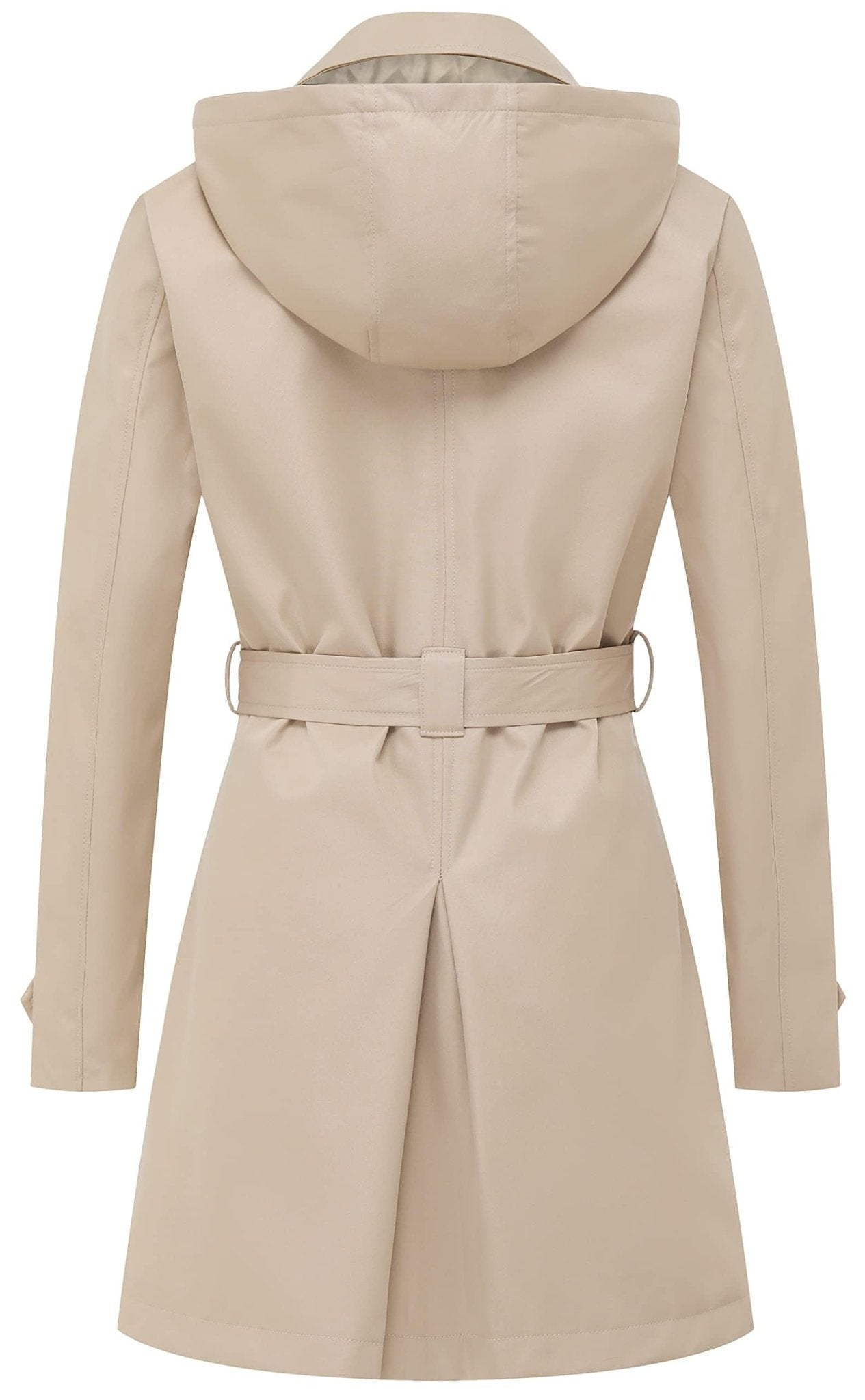 Chrisuno Women's Double Breasted Trench Coats Mid - Length Belted Overcoat Long Dress Jacket with Detachable Hood - Xpressa