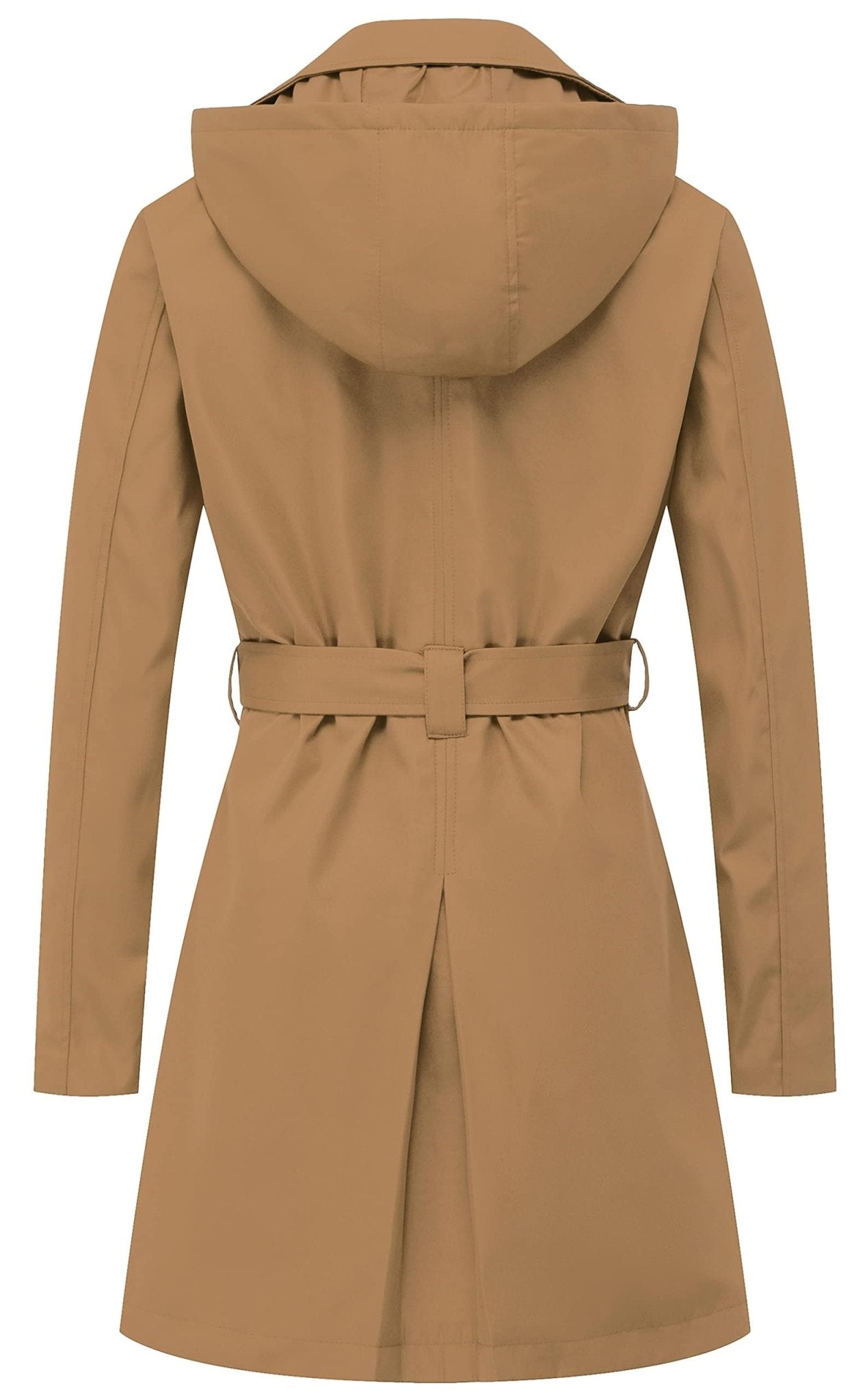 Chrisuno Women's Double Breasted Trench Coats Mid - Length Belted Overcoat Long Dress Jacket with Detachable Hood - Xpressa