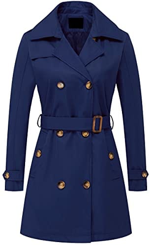 Chrisuno Women's Double Breasted Trench Coats Mid - Length Belted Overcoat Long Dress Jacket with Detachable Hood - Xpressa