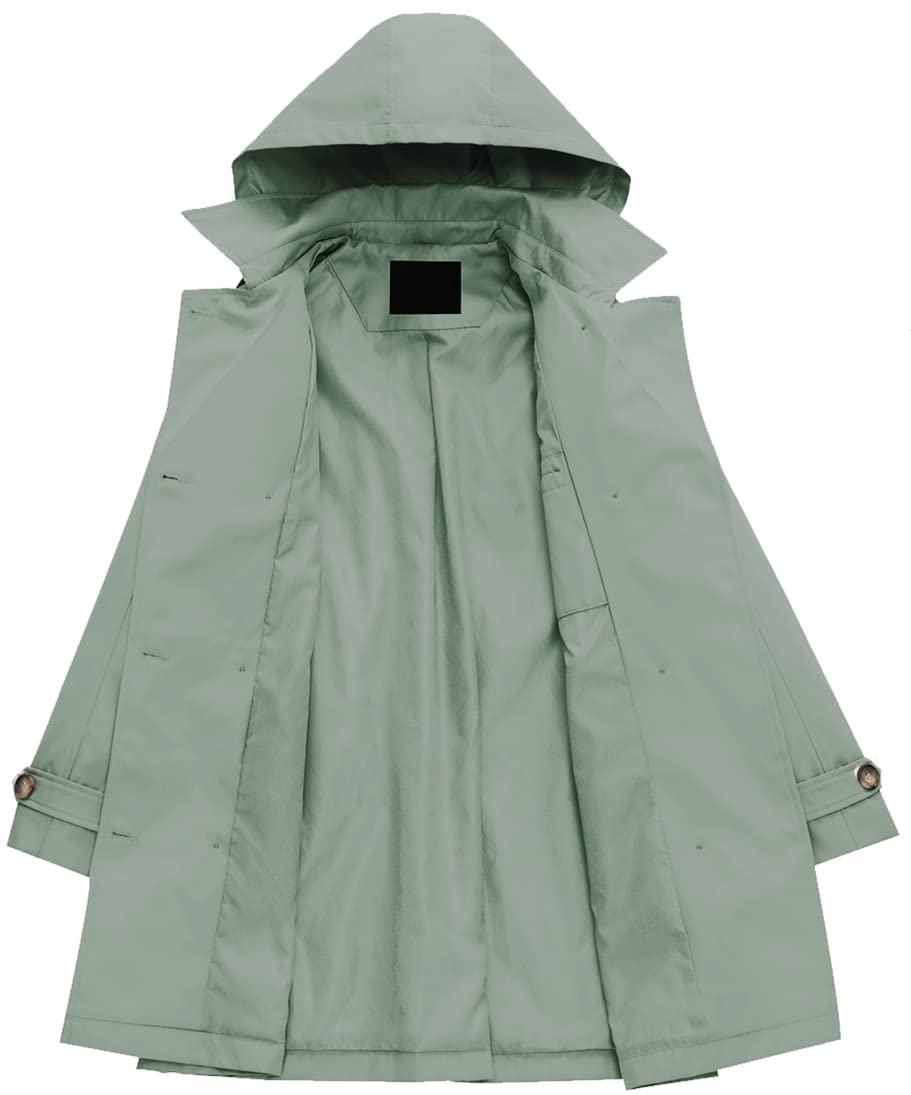 Chrisuno Women's Double Breasted Trench Coats Mid - Length Belted Overcoat Long Dress Jacket with Detachable Hood - Xpressa