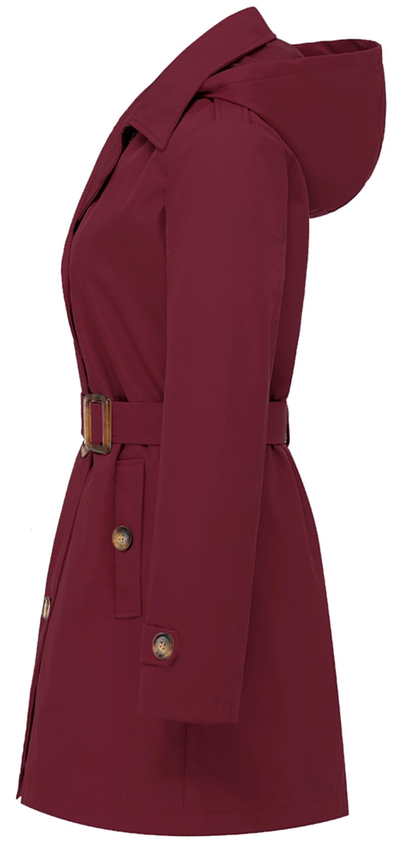 Chrisuno Women's Double Breasted Trench Coats Mid - Length Belted Overcoat Long Dress Jacket with Detachable Hood - Xpressa