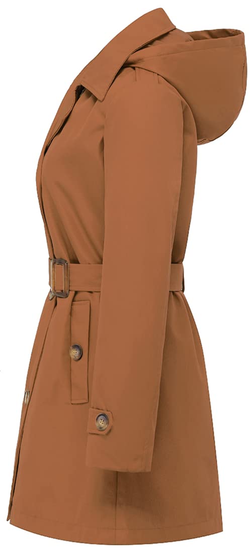Chrisuno Women's Double Breasted Trench Coats Mid - Length Belted Overcoat Long Dress Jacket with Detachable Hood - Xpressa