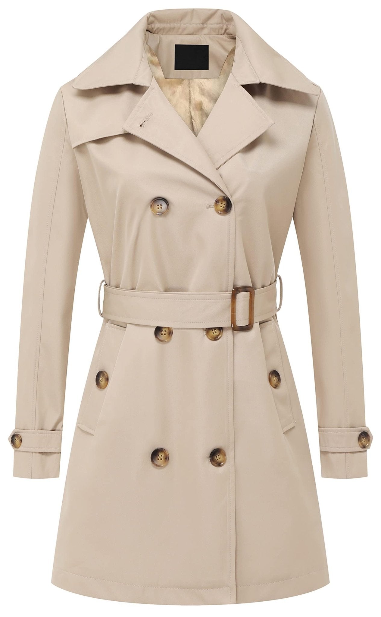 Chrisuno Women's Double Breasted Trench Coats Mid - Length Belted Overcoat Long Dress Jacket with Detachable Hood - Xpressa