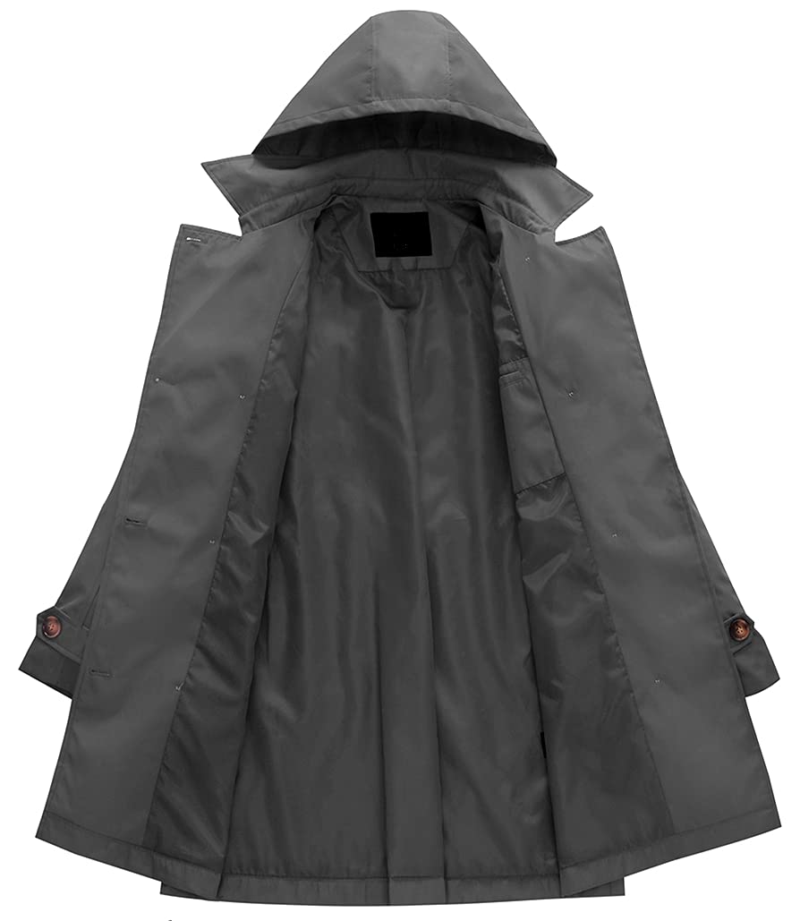 Chrisuno Women's Double Breasted Trench Coats Mid - Length Belted Overcoat Long Dress Jacket with Detachable Hood - Xpressa