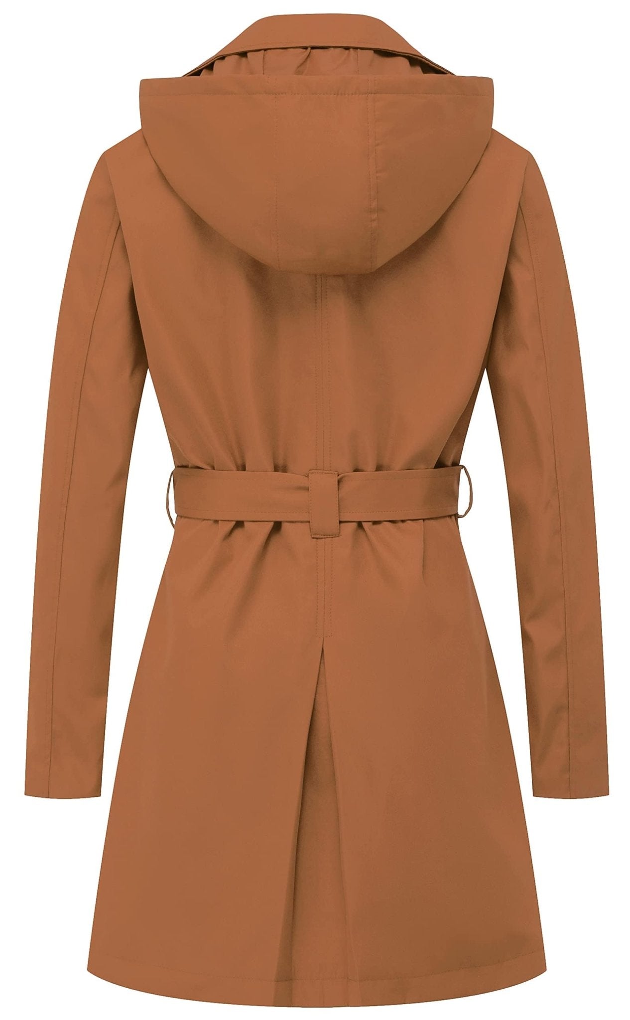 Chrisuno Women's Double Breasted Trench Coats Mid - Length Belted Overcoat Long Dress Jacket with Detachable Hood - Xpressa