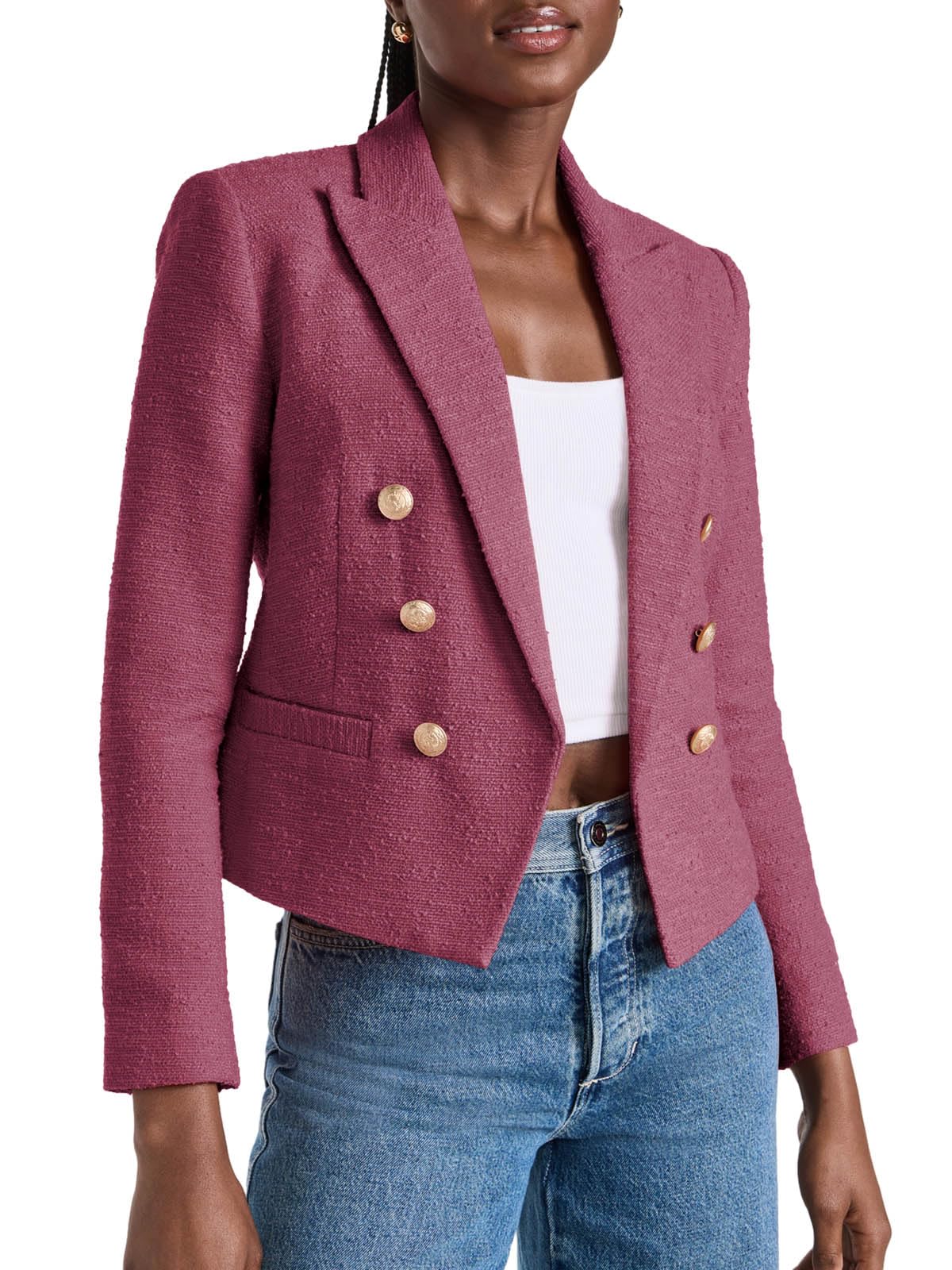 Cicy Bell Women Double Breasted Cropped Blazer Jackets Lapel Open Front Long Sleeve Business Suit Jackets with Pocket - Xpressa