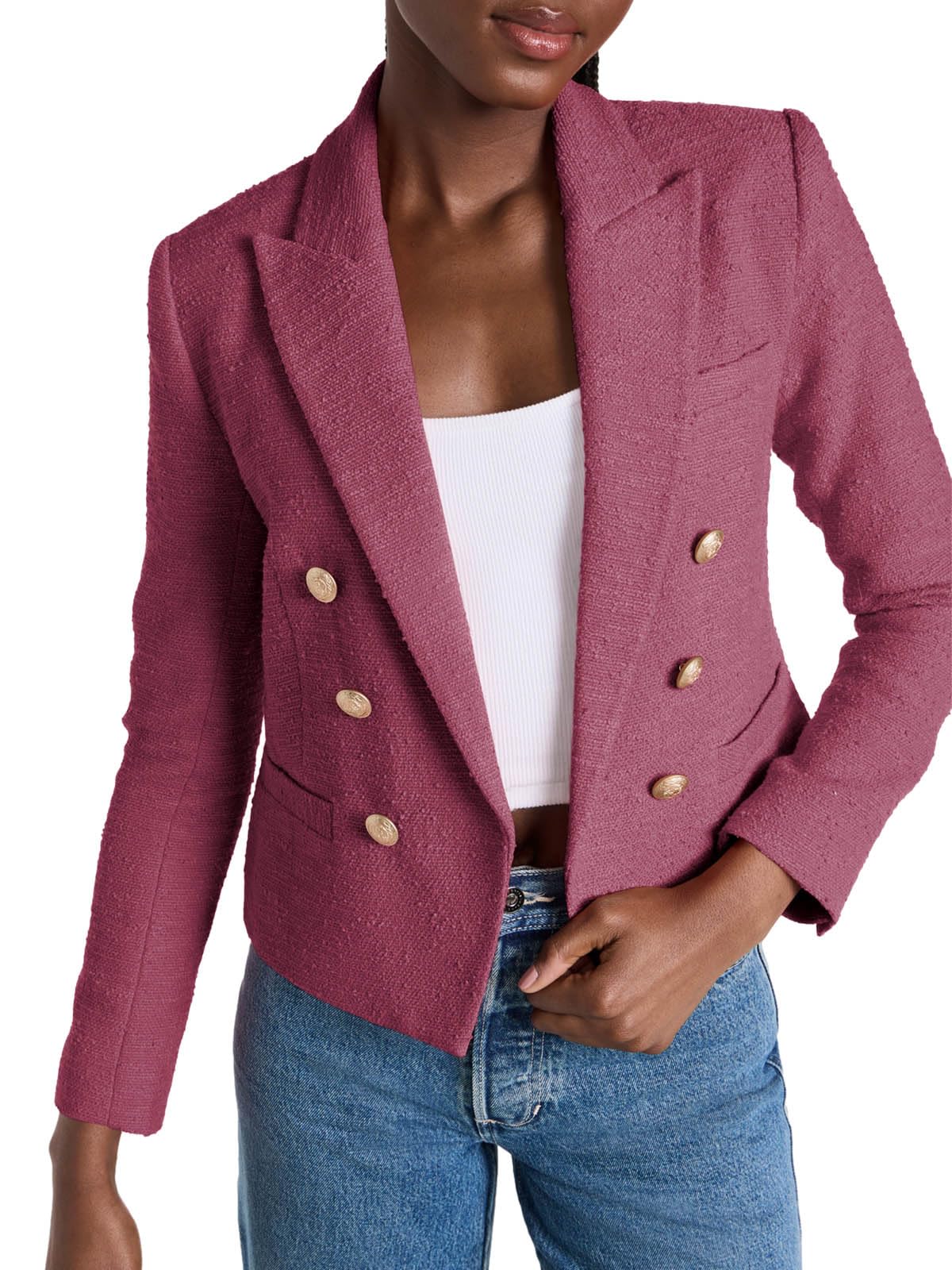Cicy Bell Women Double Breasted Cropped Blazer Jackets Lapel Open Front Long Sleeve Business Suit Jackets with Pocket - Xpressa