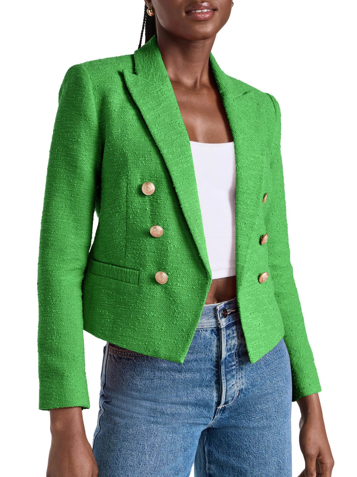 Cicy Bell Women Double Breasted Cropped Blazer Jackets Lapel Open Front Long Sleeve Business Suit Jackets with Pocket - Xpressa