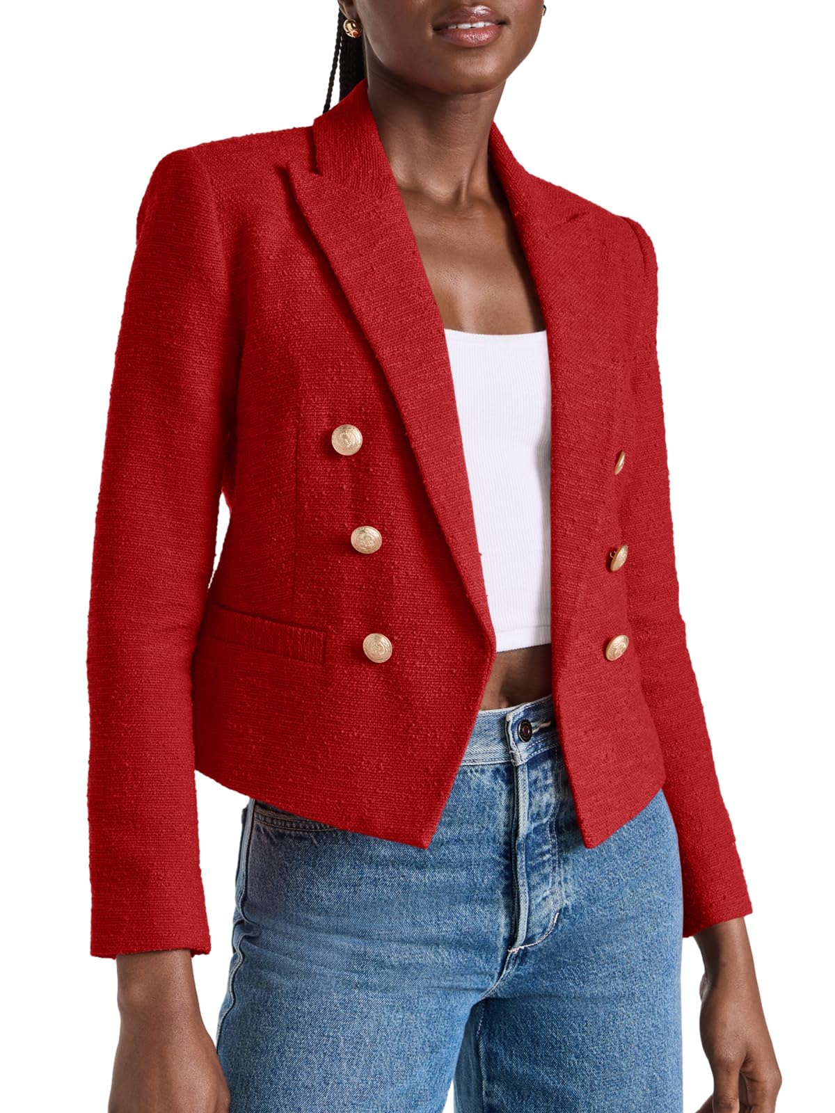 Cicy Bell Women Double Breasted Cropped Blazer Jackets Lapel Open Front Long Sleeve Business Suit Jackets with Pocket - Xpressa
