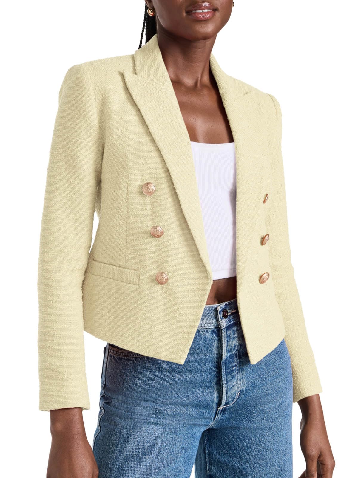Cicy Bell Women Double Breasted Cropped Blazer Jackets Lapel Open Front Long Sleeve Business Suit Jackets with Pocket - Xpressa