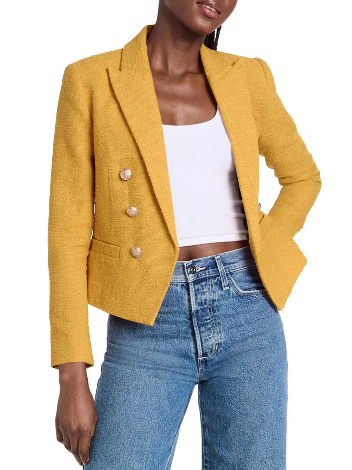 Cicy Bell Women Double Breasted Cropped Blazer Jackets Lapel Open Front Long Sleeve Business Suit Jackets with Pocket - Xpressa