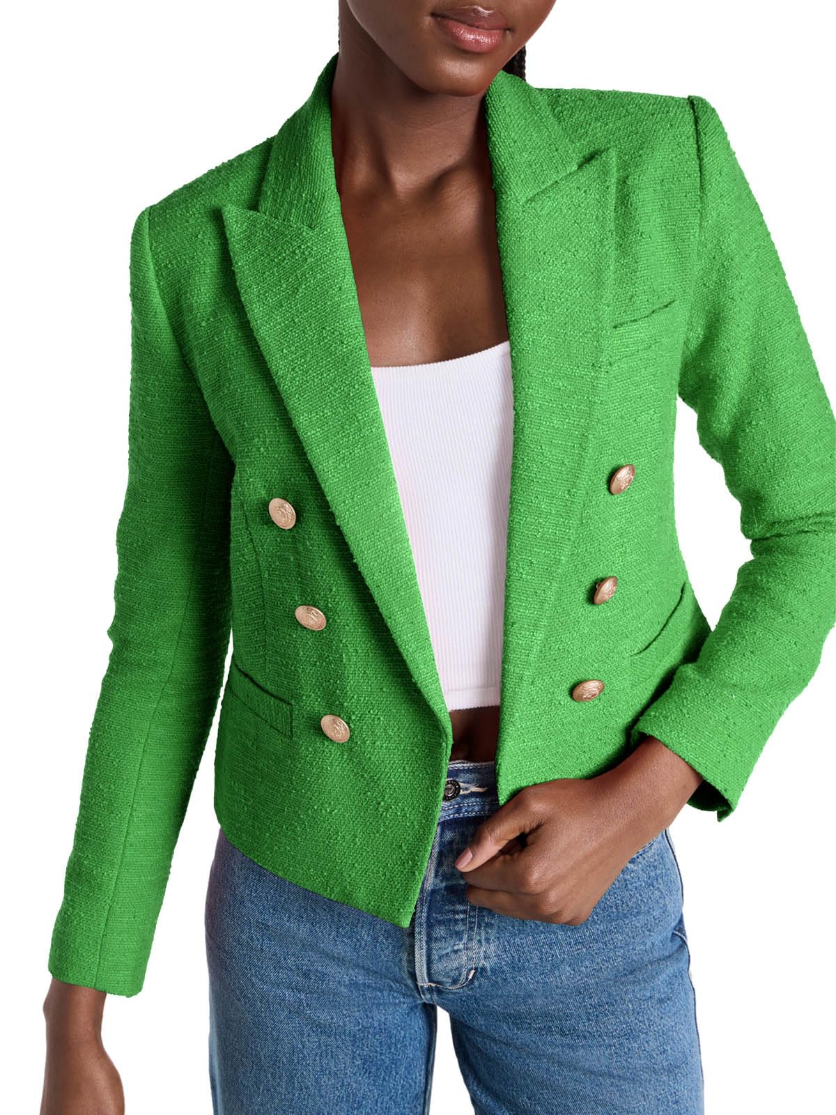 Cicy Bell Women Double Breasted Cropped Blazer Jackets Lapel Open Front Long Sleeve Business Suit Jackets with Pocket - Xpressa