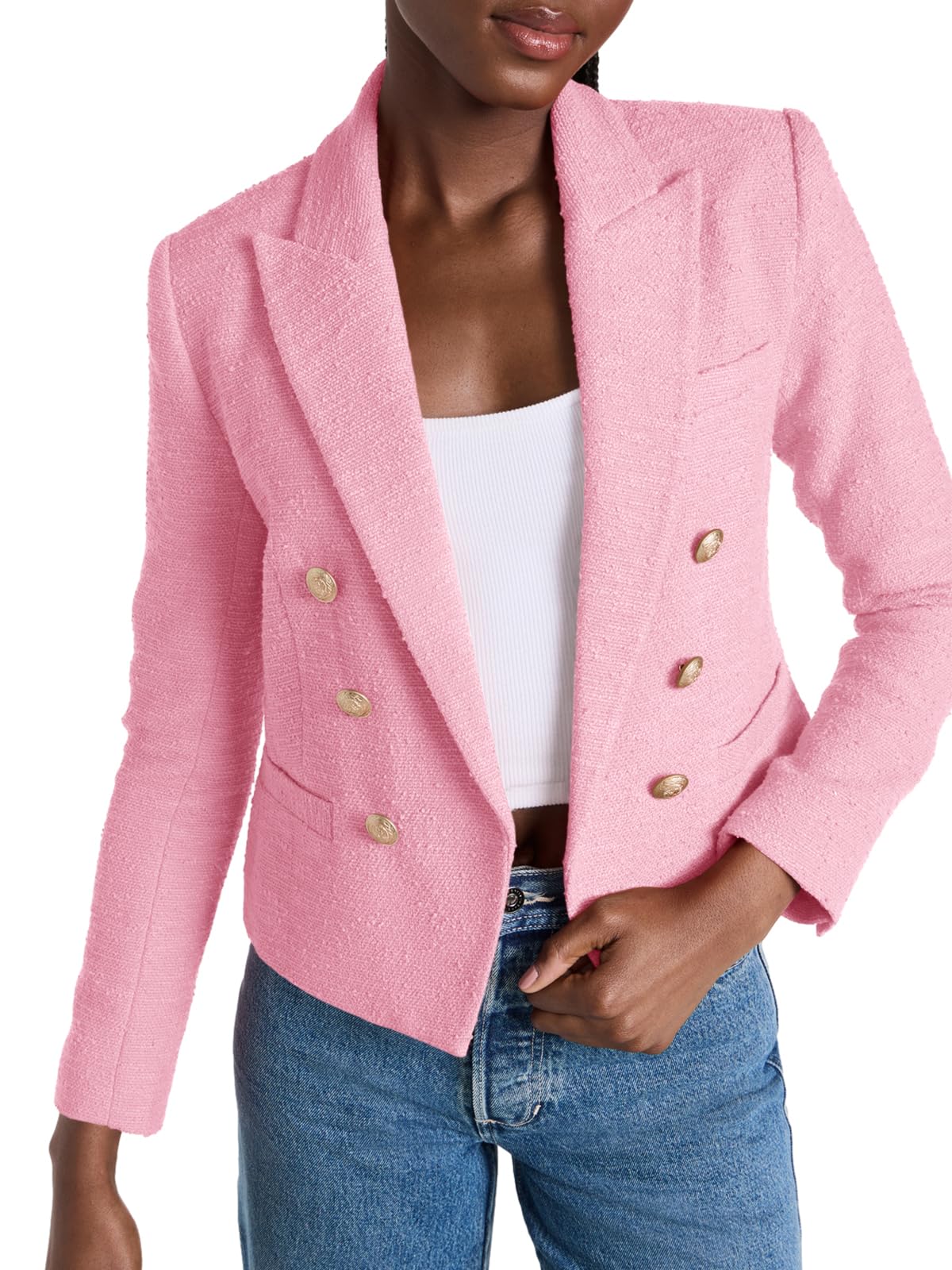 Cicy Bell Women Double Breasted Cropped Blazer Jackets Lapel Open Front Long Sleeve Business Suit Jackets with Pocket - Xpressa