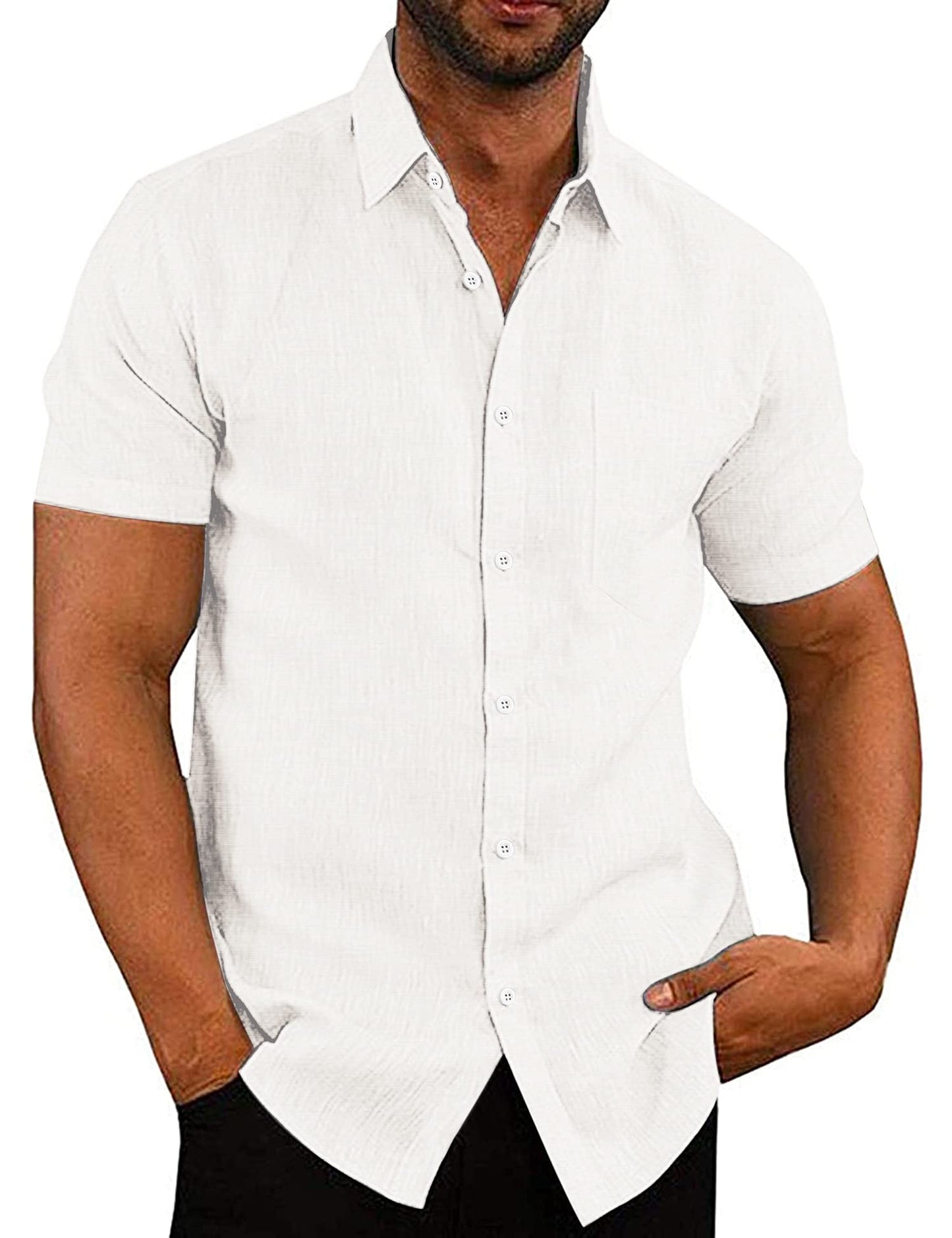 COOFANDY Men's Linen Shirts Casual Button Down Short Sleeve Summer Beach Shirt Hawaiian Vacation Shirts - Xpressa