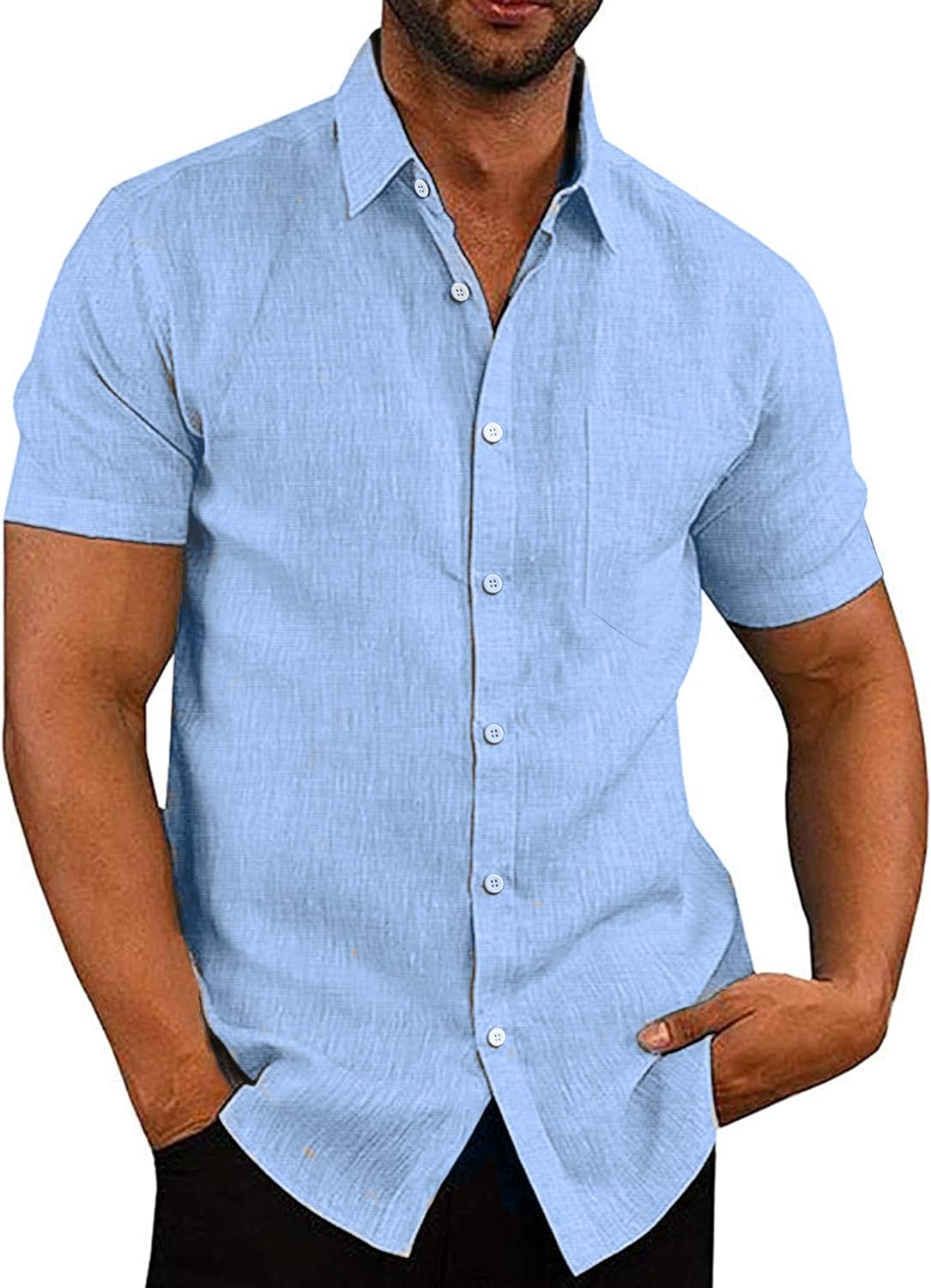 COOFANDY Men's Linen Shirts Casual Button Down Short Sleeve Summer Beach Shirt Hawaiian Vacation Shirts - Xpressa