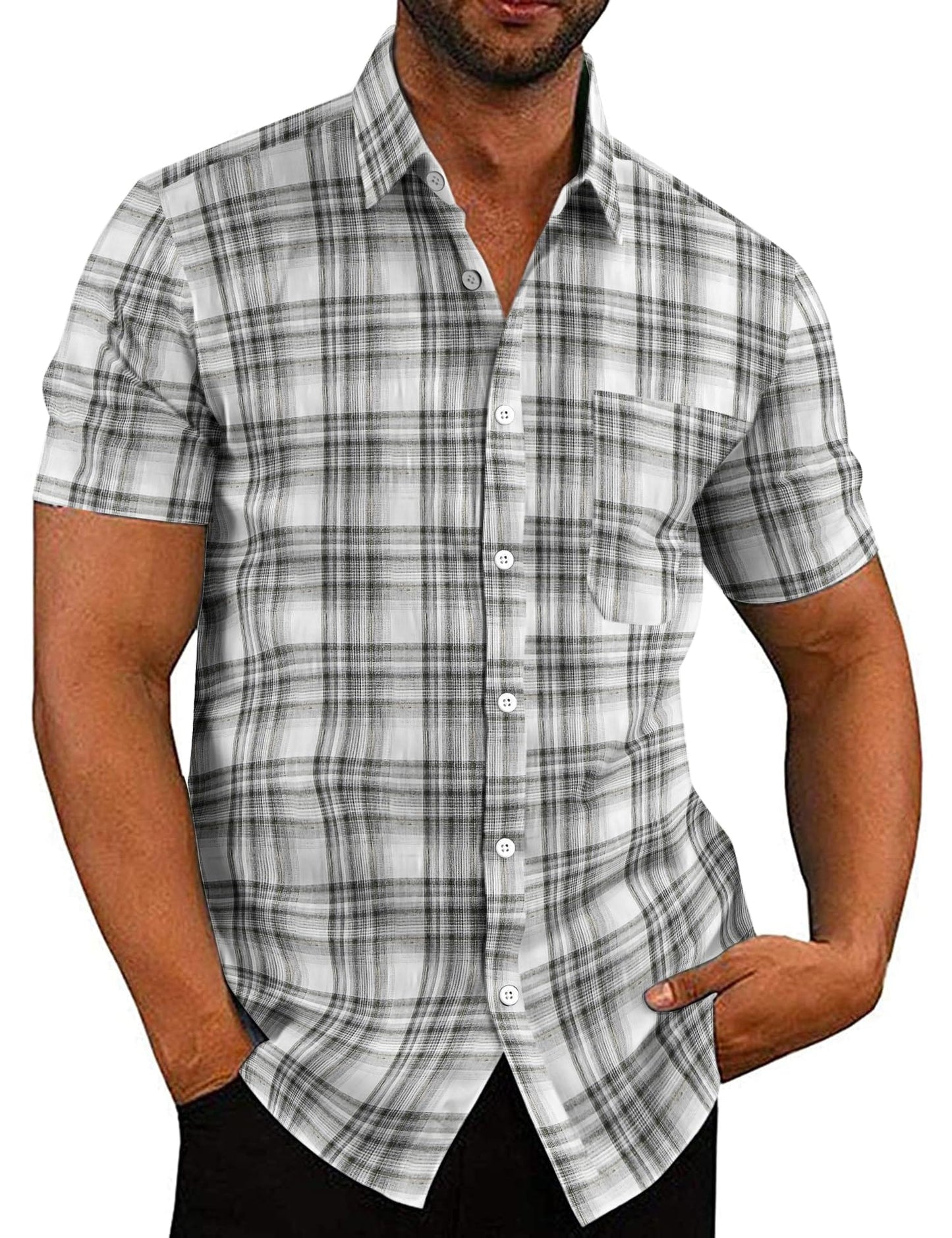 COOFANDY Men's Linen Shirts Casual Button Down Short Sleeve Summer Beach Shirt Hawaiian Vacation Shirts - Xpressa