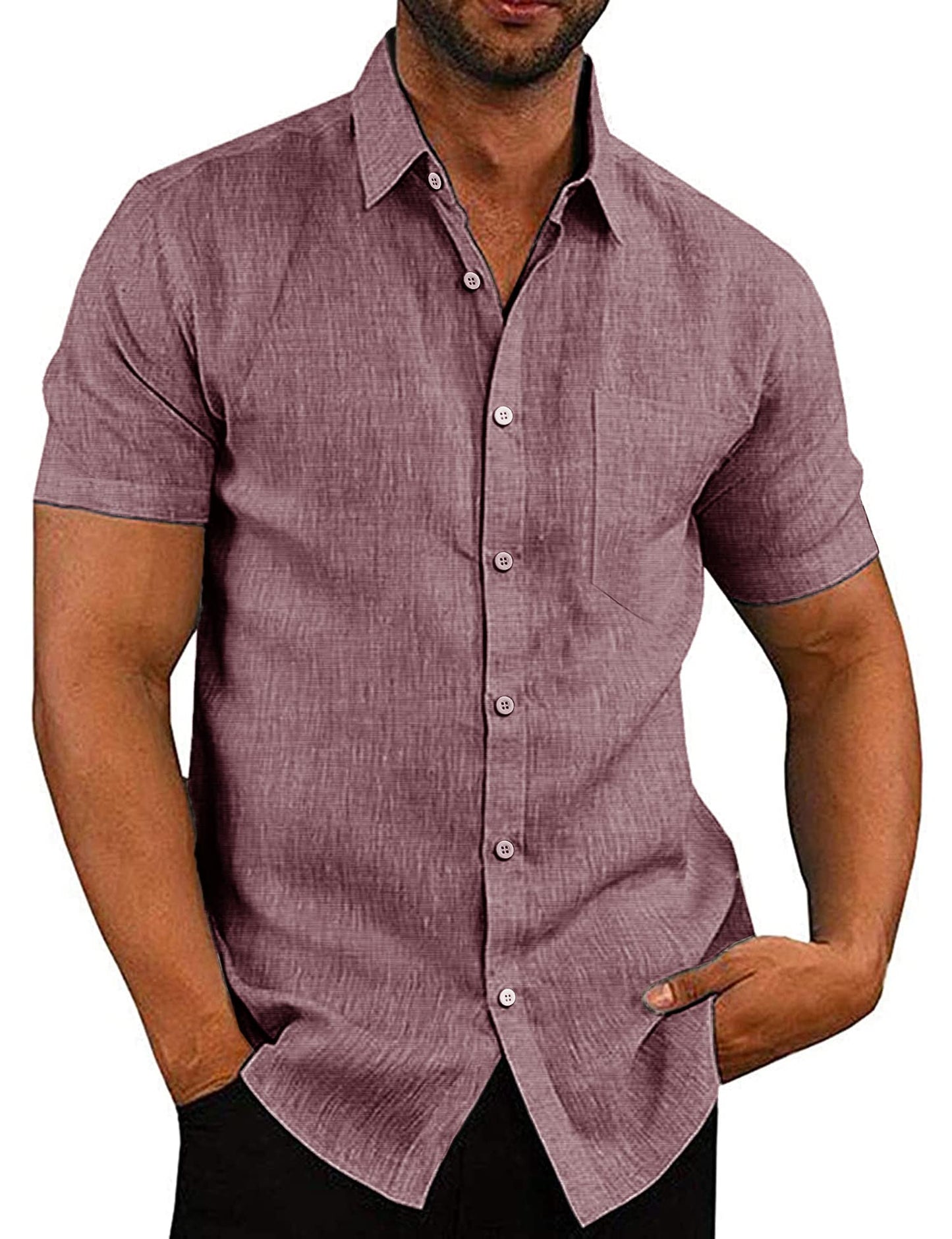 COOFANDY Men's Linen Shirts Casual Button Down Short Sleeve Summer Beach Shirt Hawaiian Vacation Shirts - Xpressa