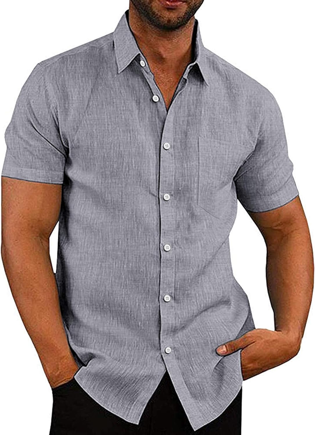 COOFANDY Men's Linen Shirts Casual Button Down Short Sleeve Summer Beach Shirt Hawaiian Vacation Shirts - Xpressa