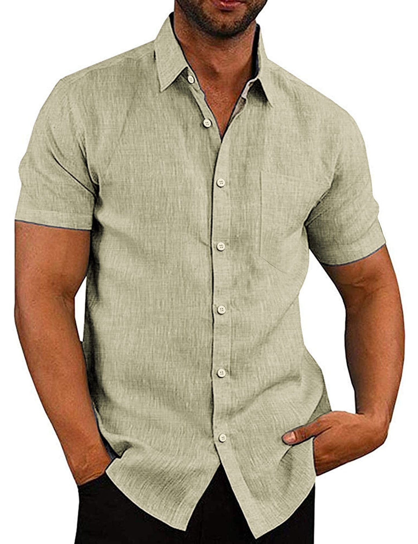 COOFANDY Men's Linen Shirts Casual Button Down Short Sleeve Summer Beach Shirt Hawaiian Vacation Shirts - Xpressa