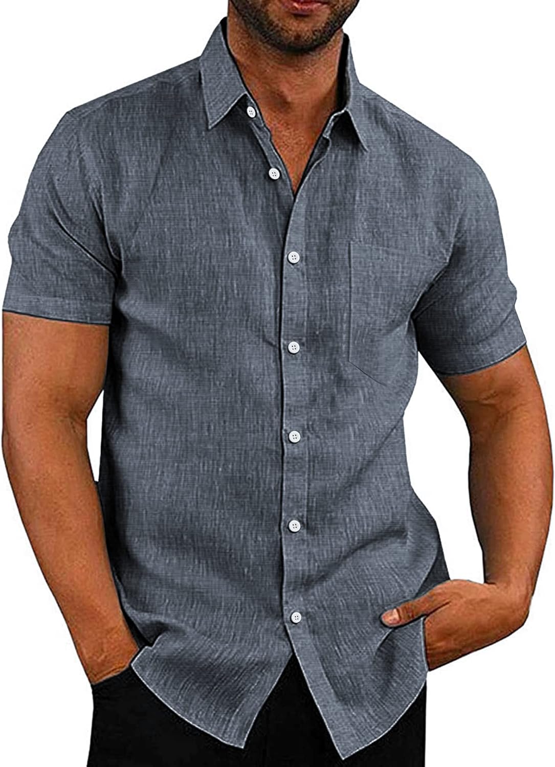 COOFANDY Men's Linen Shirts Casual Button Down Short Sleeve Summer Beach Shirt Hawaiian Vacation Shirts - Xpressa