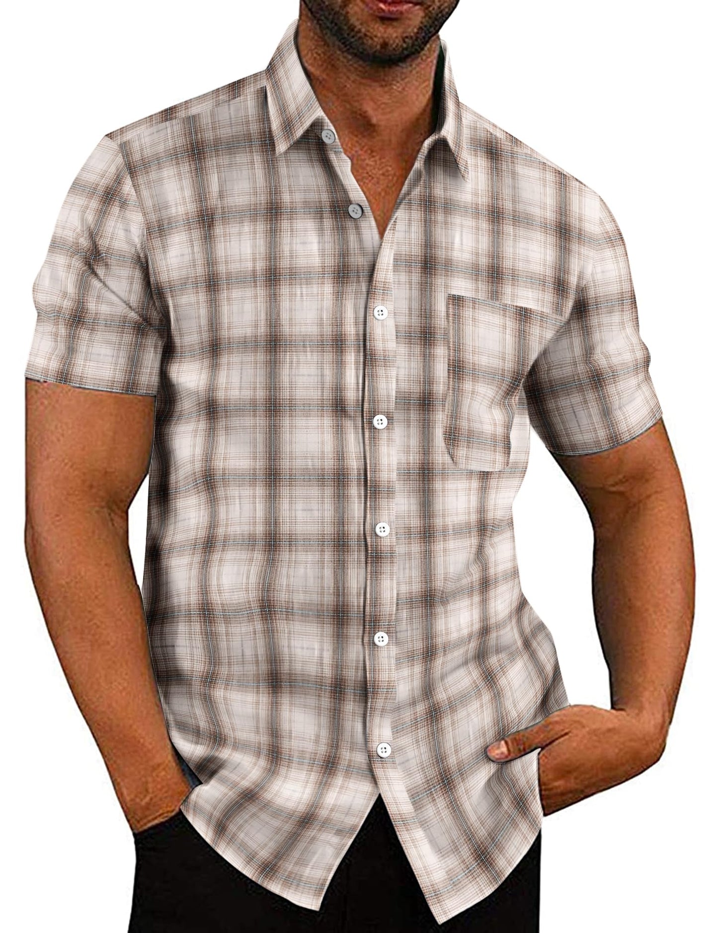 COOFANDY Men's Linen Shirts Casual Button Down Short Sleeve Summer Beach Shirt Hawaiian Vacation Shirts - Xpressa