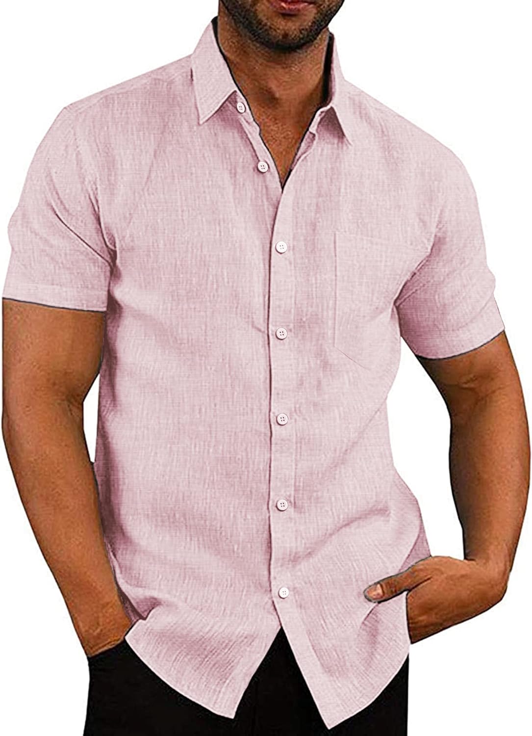 COOFANDY Men's Linen Shirts Casual Button Down Short Sleeve Summer Beach Shirt Hawaiian Vacation Shirts - Xpressa