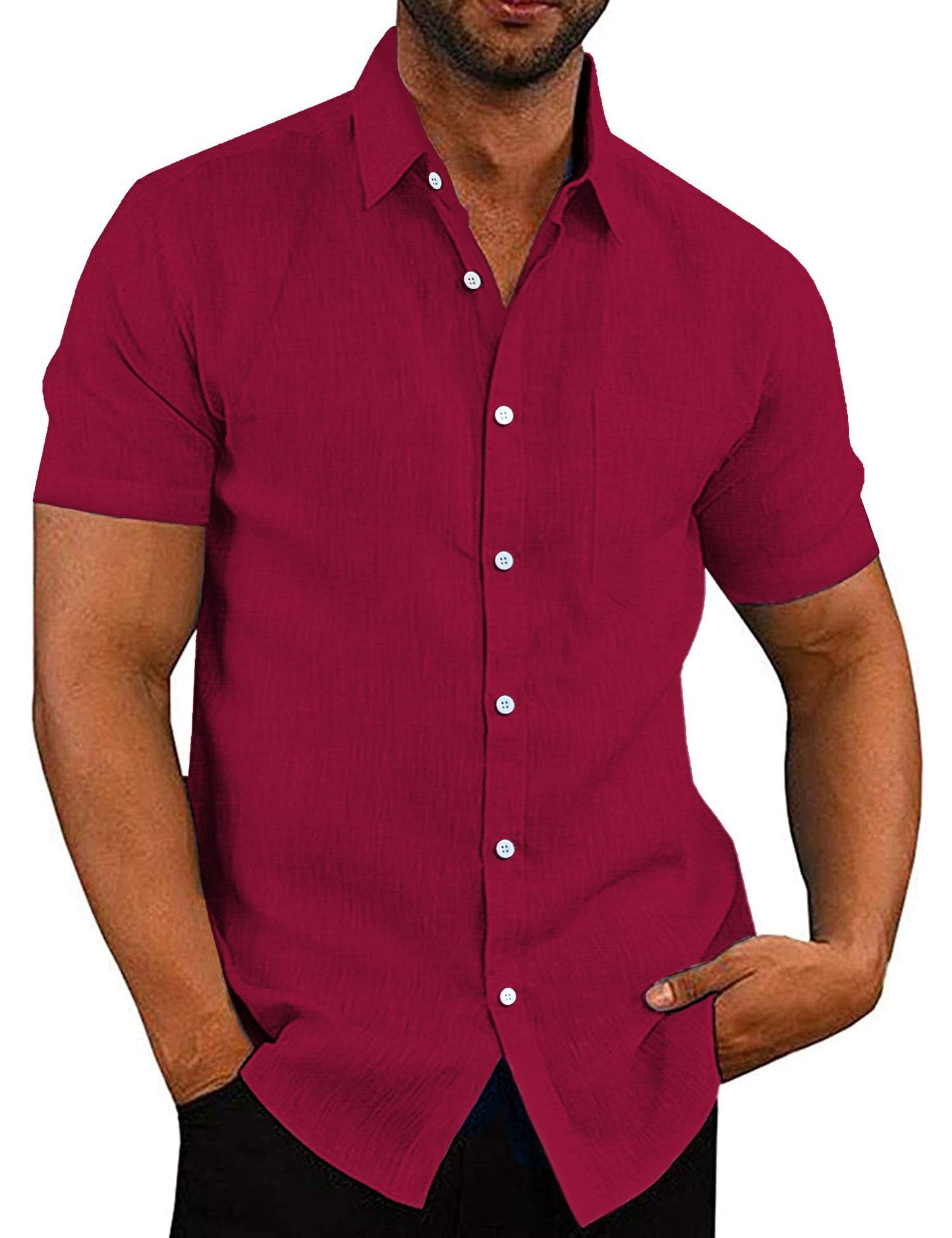 COOFANDY Men's Linen Shirts Casual Button Down Short Sleeve Summer Beach Shirt Hawaiian Vacation Shirts - Xpressa