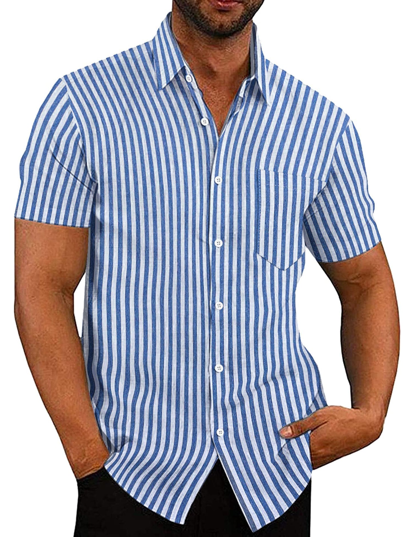 COOFANDY Men's Linen Shirts Casual Button Down Short Sleeve Summer Beach Shirt Hawaiian Vacation Shirts - Xpressa