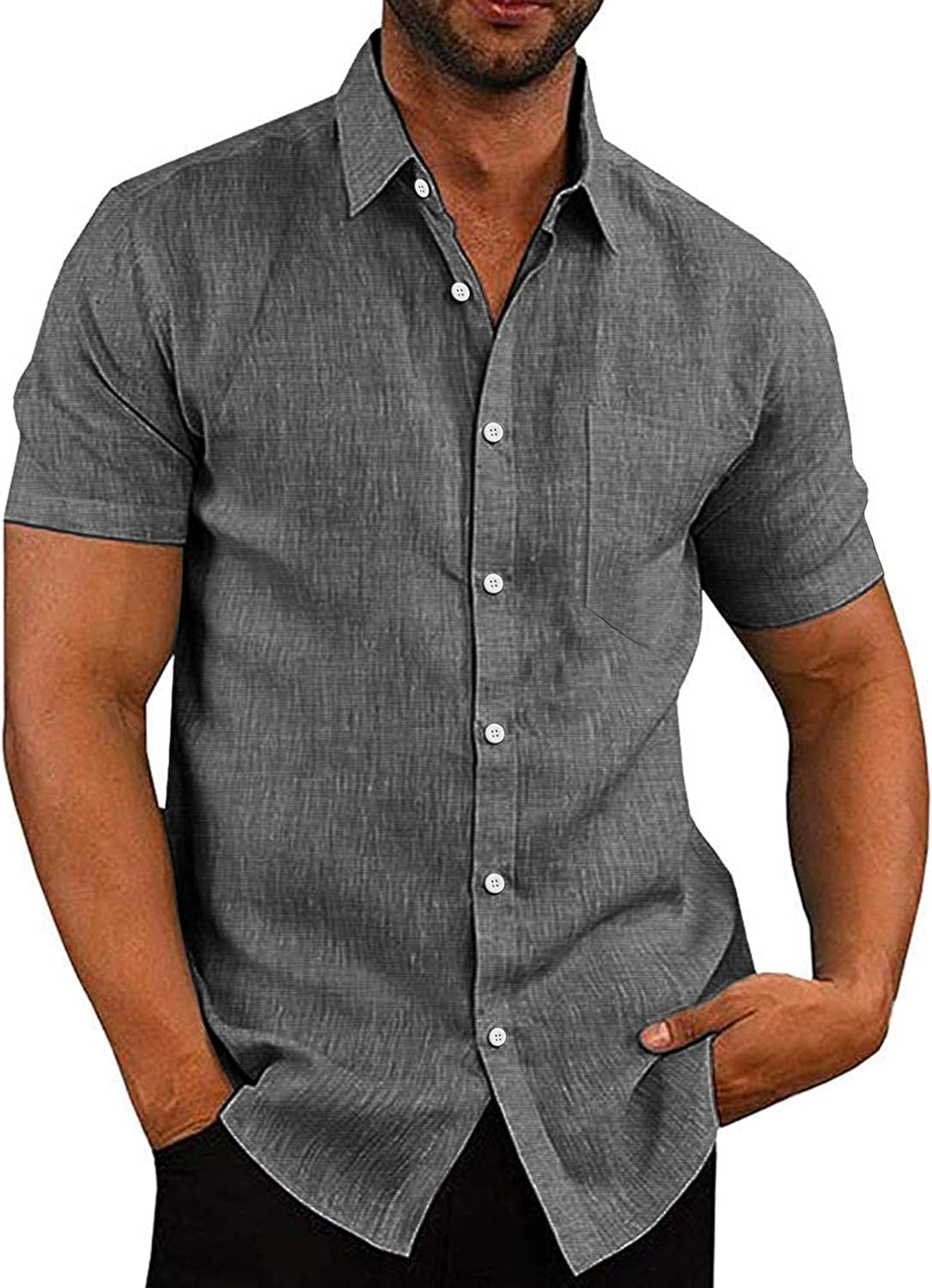 COOFANDY Men's Linen Shirts Casual Button Down Short Sleeve Summer Beach Shirt Hawaiian Vacation Shirts - Xpressa
