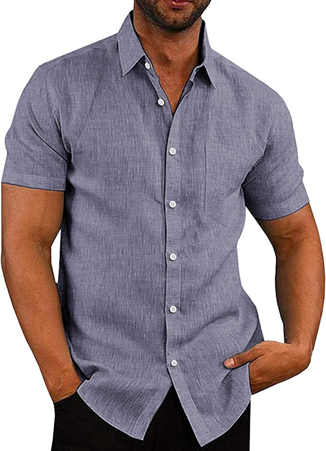 COOFANDY Men's Linen Shirts Casual Button Down Short Sleeve Summer Beach Shirt Hawaiian Vacation Shirts - Xpressa
