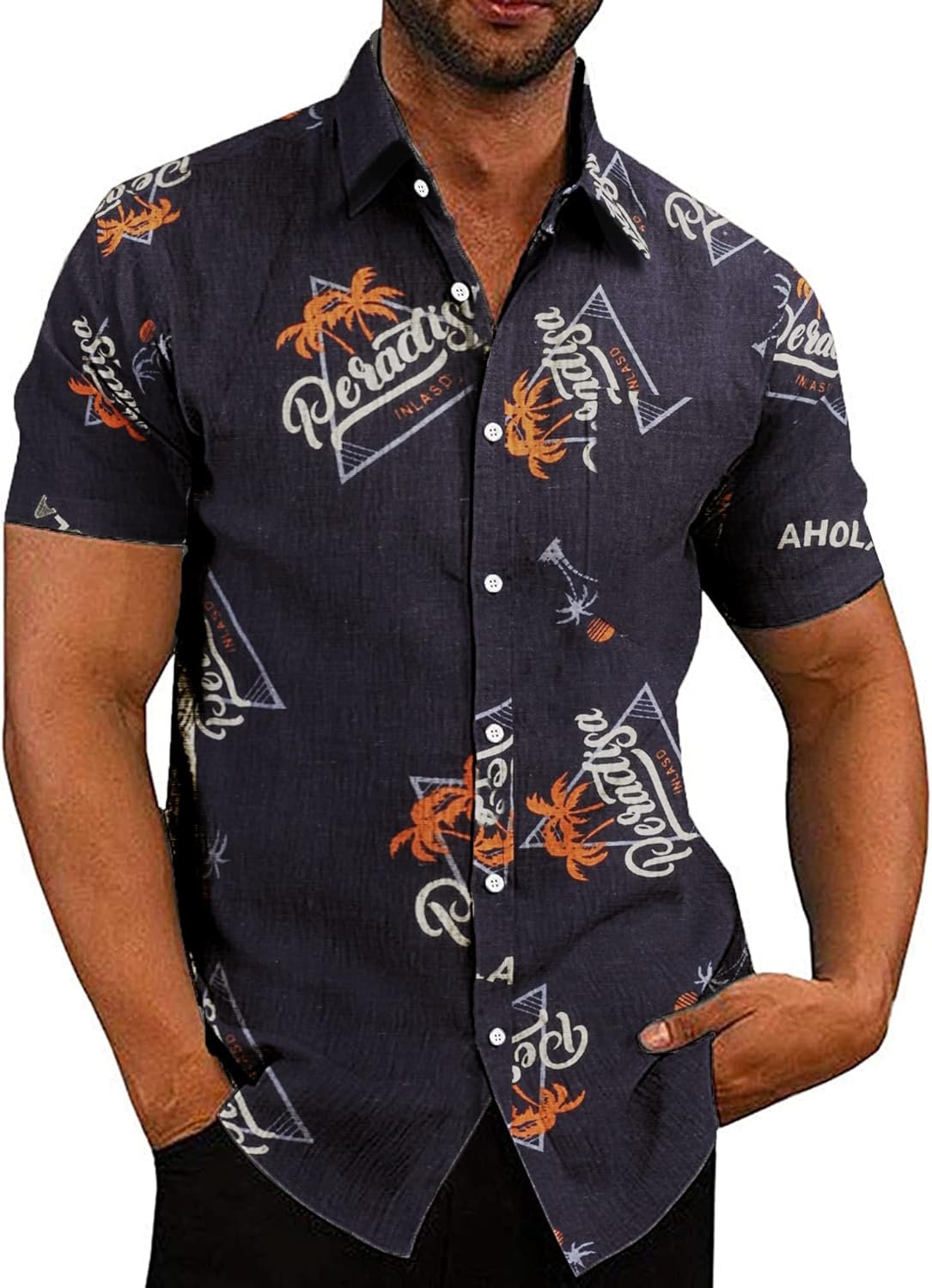 COOFANDY Men's Linen Shirts Casual Button Down Short Sleeve Summer Beach Shirt Hawaiian Vacation Shirts - Xpressa