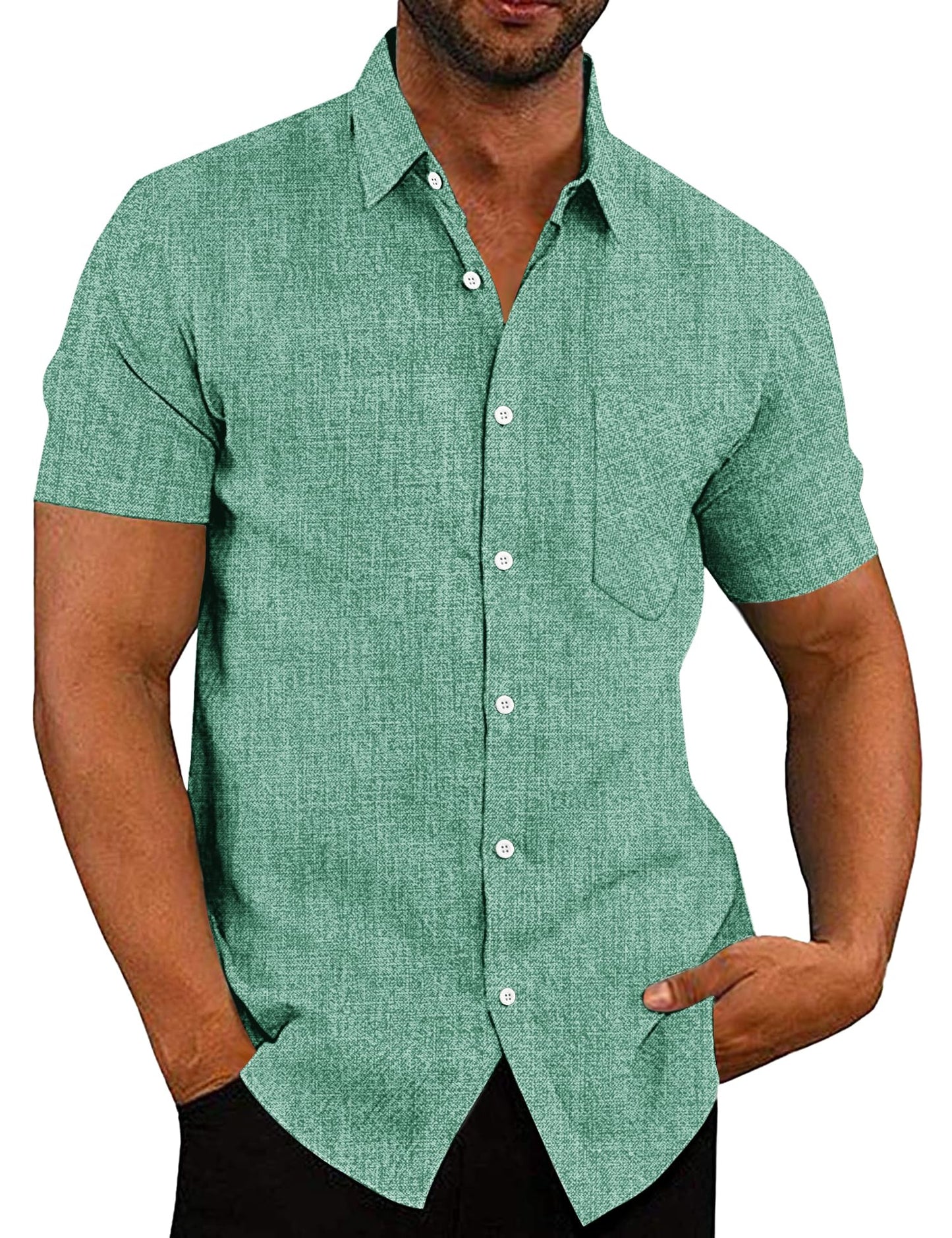 COOFANDY Men's Linen Shirts Casual Button Down Short Sleeve Summer Beach Shirt Hawaiian Vacation Shirts - Xpressa