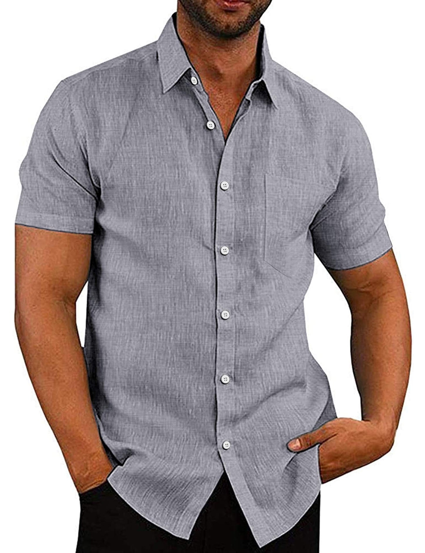 COOFANDY Men's Linen Shirts Casual Button Down Short Sleeve Summer Beach Shirt Hawaiian Vacation Shirts - Xpressa