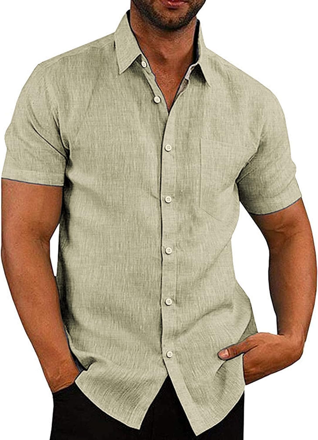 COOFANDY Men's Linen Shirts Casual Button Down Short Sleeve Summer Beach Shirt Hawaiian Vacation Shirts - Xpressa