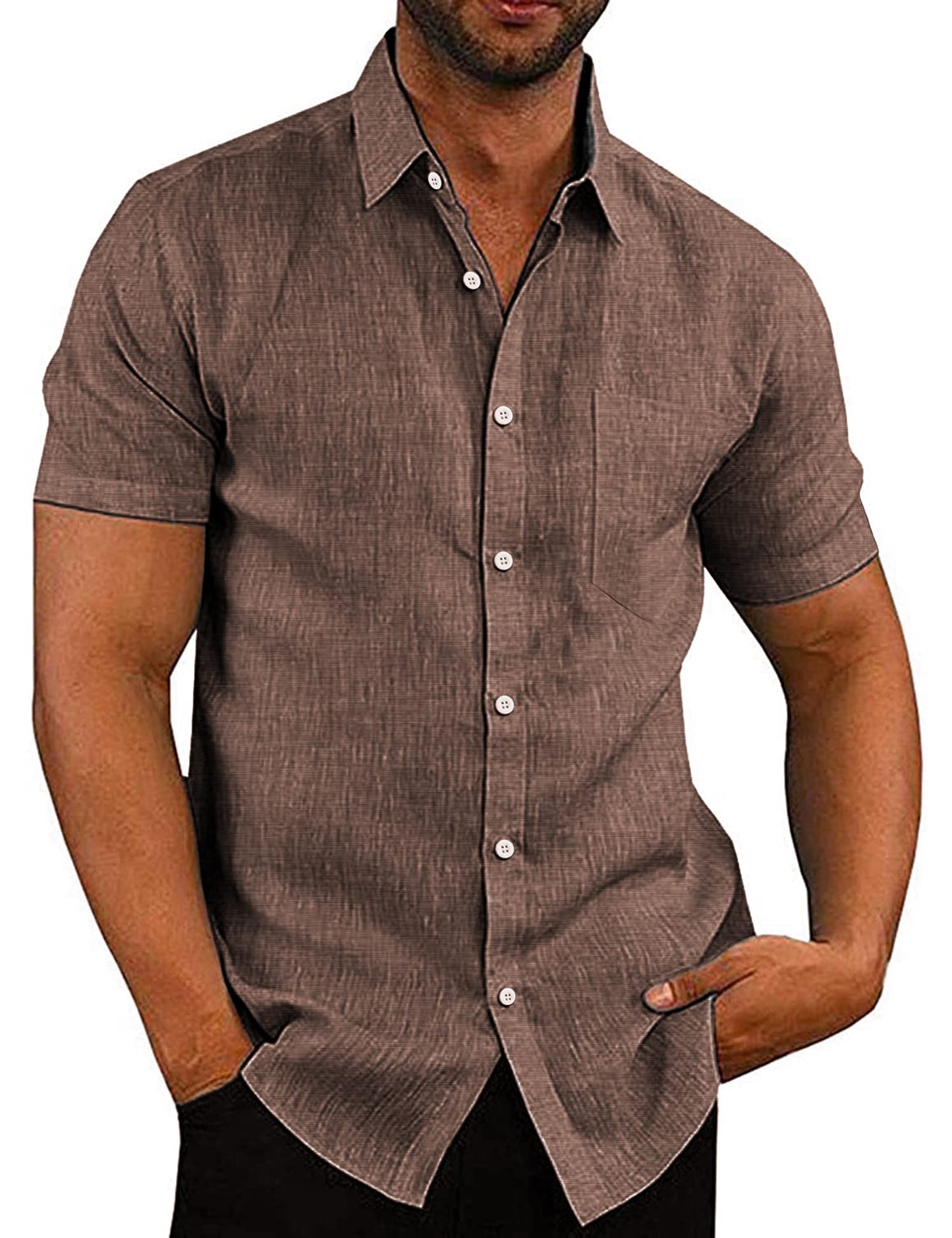 COOFANDY Men's Linen Shirts Casual Button Down Short Sleeve Summer Beach Shirt Hawaiian Vacation Shirts - Xpressa