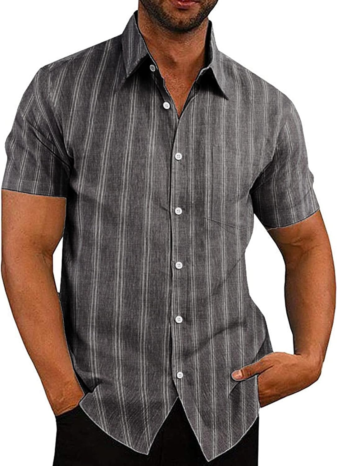 COOFANDY Men's Linen Shirts Casual Button Down Short Sleeve Summer Beach Shirt Hawaiian Vacation Shirts - Xpressa