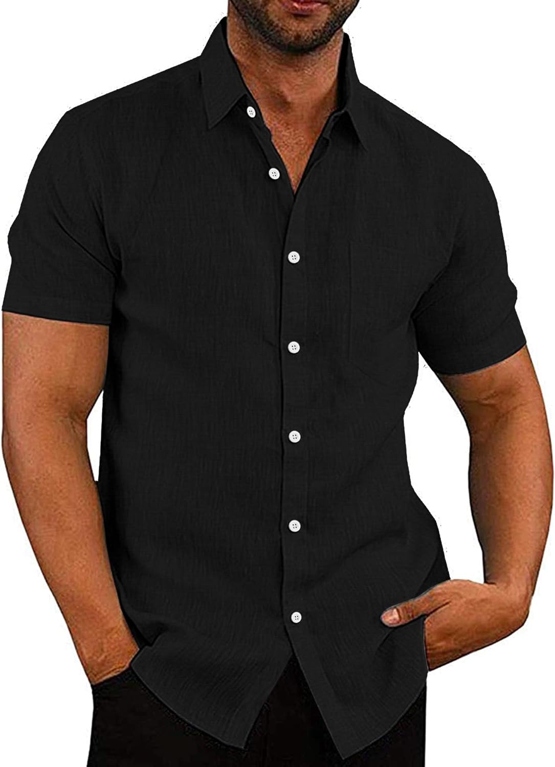 COOFANDY Men's Linen Shirts Casual Button Down Short Sleeve Summer Beach Shirt Hawaiian Vacation Shirts - Xpressa