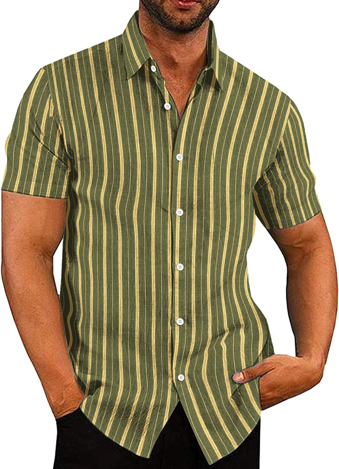 COOFANDY Men's Linen Shirts Casual Button Down Short Sleeve Summer Beach Shirt Hawaiian Vacation Shirts - Xpressa