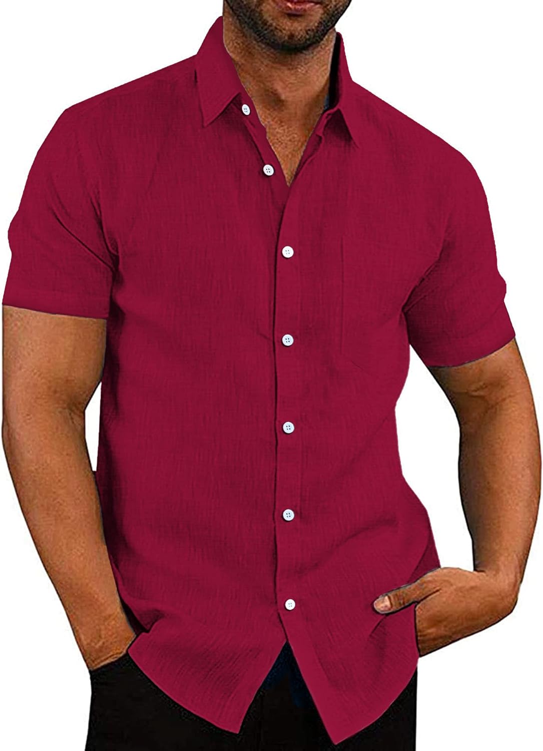 COOFANDY Men's Linen Shirts Casual Button Down Short Sleeve Summer Beach Shirt Hawaiian Vacation Shirts - Xpressa