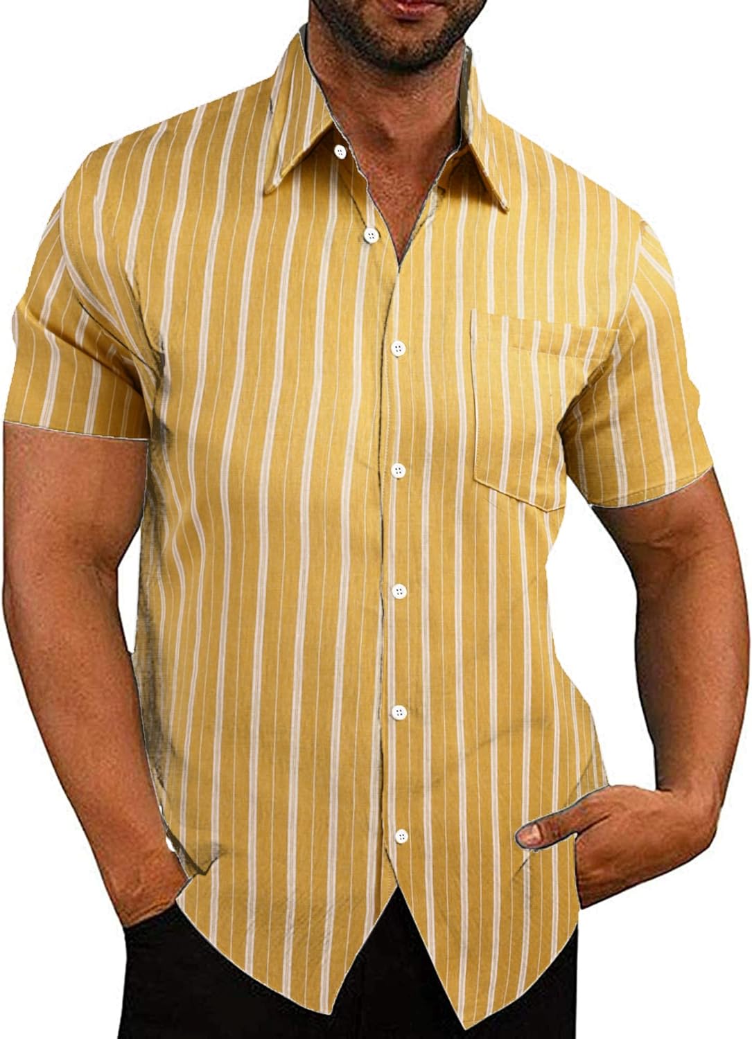COOFANDY Men's Linen Shirts Casual Button Down Short Sleeve Summer Beach Shirt Hawaiian Vacation Shirts - Xpressa