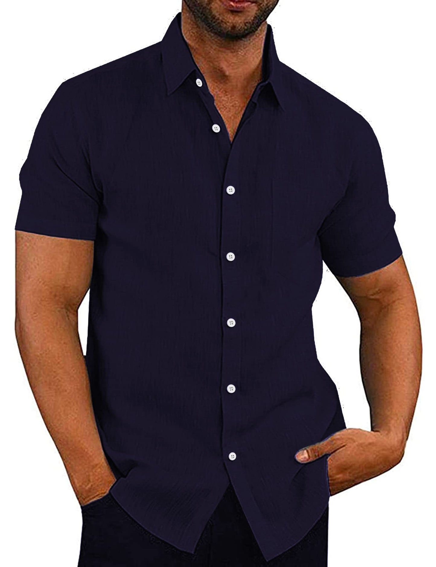 COOFANDY Men's Linen Shirts Casual Button Down Short Sleeve Summer Beach Shirt Hawaiian Vacation Shirts - Xpressa