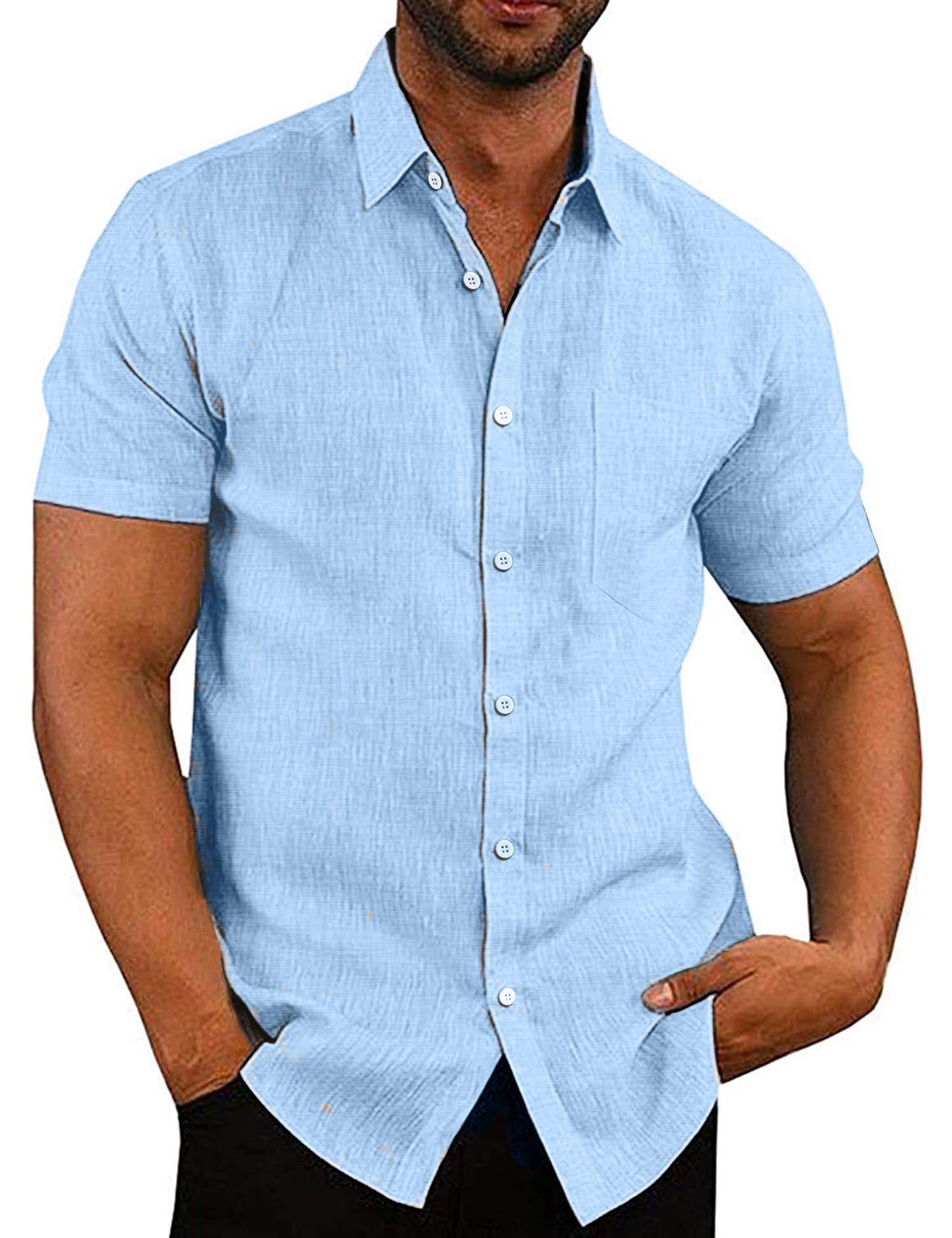 COOFANDY Men's Linen Shirts Casual Button Down Short Sleeve Summer Beach Shirt Hawaiian Vacation Shirts - Xpressa