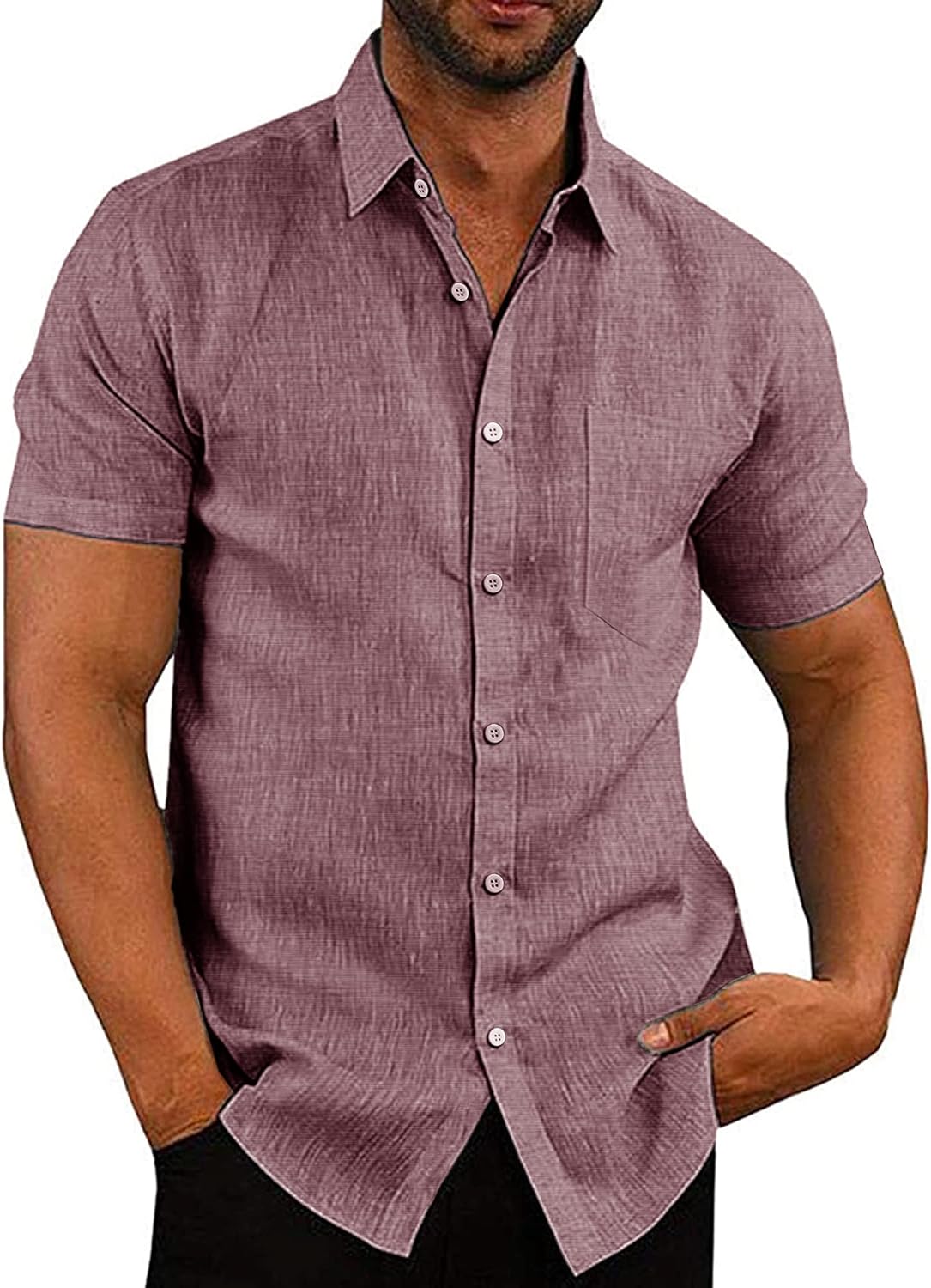 COOFANDY Men's Linen Shirts Casual Button Down Short Sleeve Summer Beach Shirt Hawaiian Vacation Shirts - Xpressa