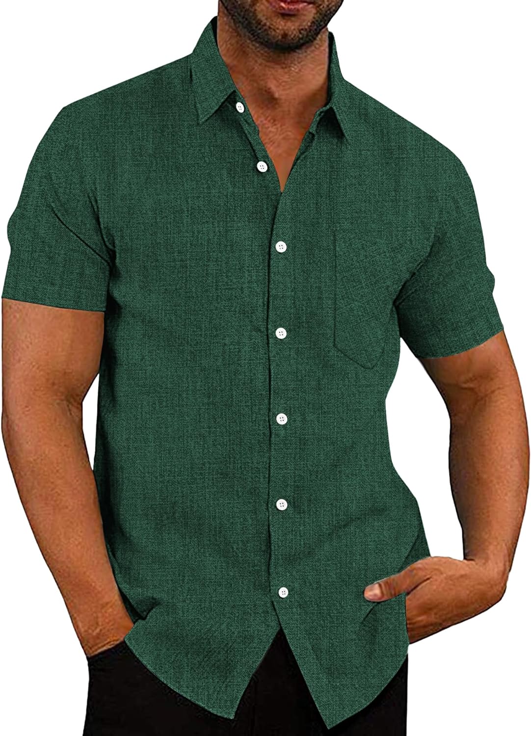 COOFANDY Men's Linen Shirts Casual Button Down Short Sleeve Summer Beach Shirt Hawaiian Vacation Shirts - Xpressa