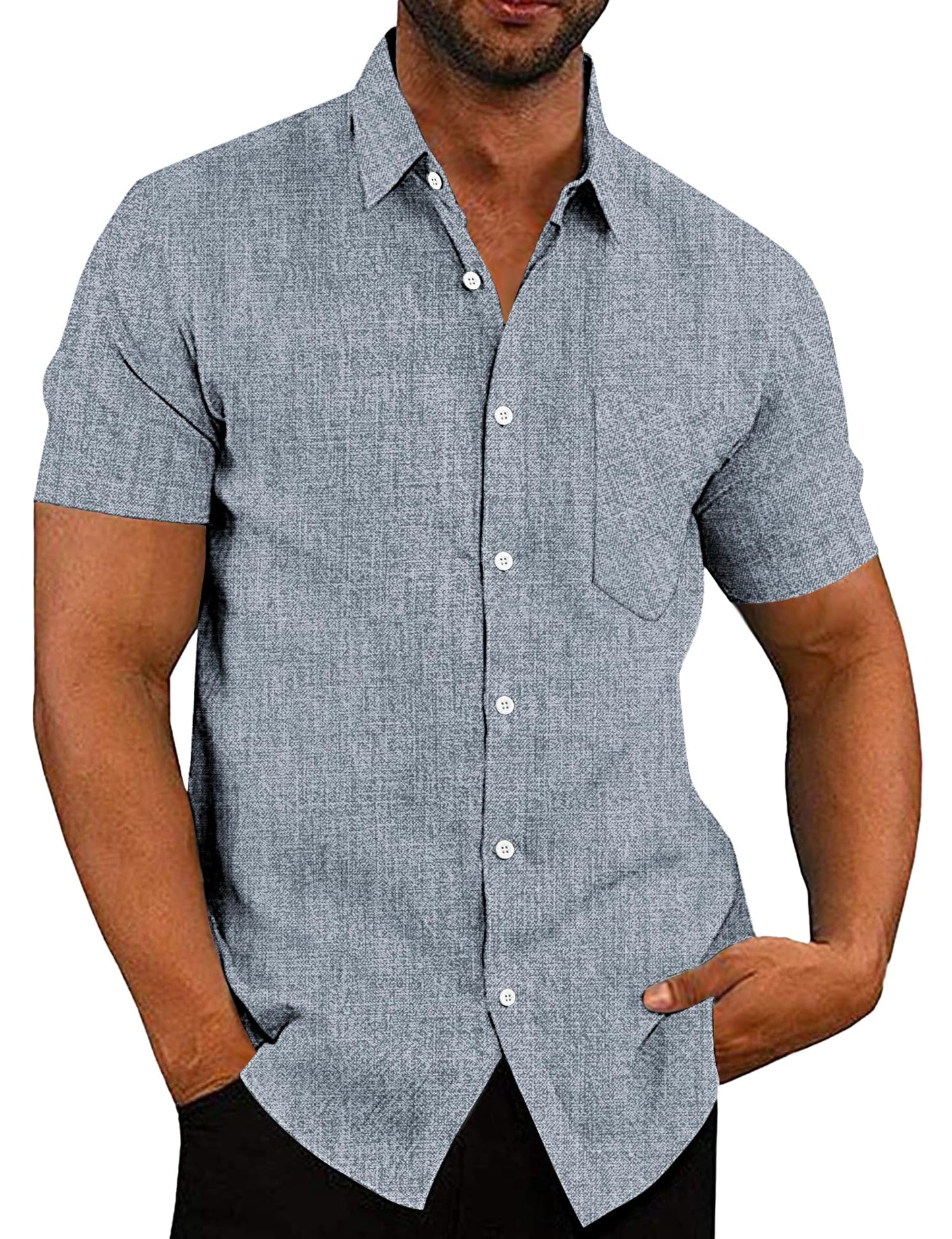 COOFANDY Men's Linen Shirts Casual Button Down Short Sleeve Summer Beach Shirt Hawaiian Vacation Shirts - Xpressa